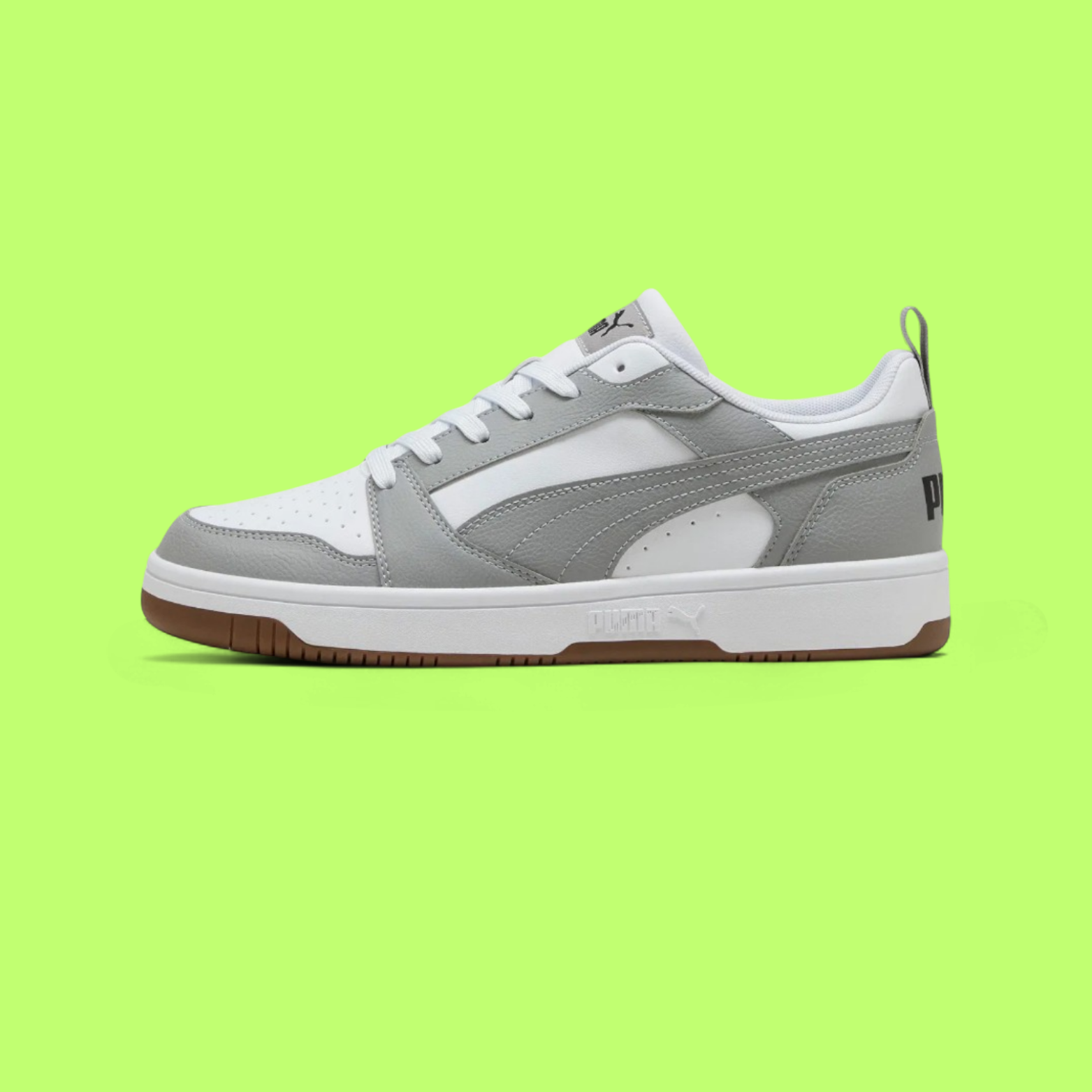 PUMA REBOUND V6 LOW UNISEX GREY LEATHER RETRO BASKETBALL SNEAKERS