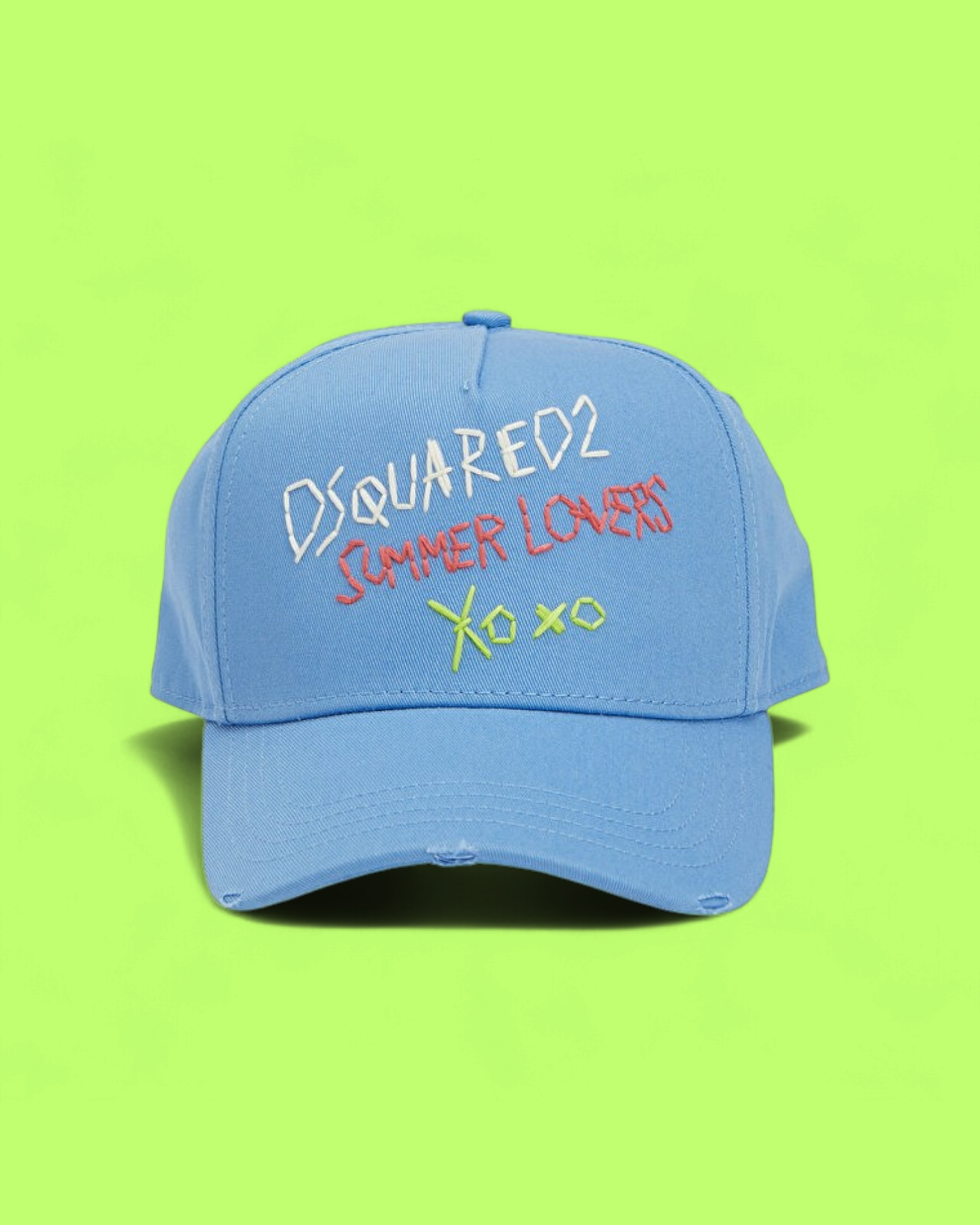 LIGHT BLUE CAP WITH MULTICOLOR EMBROIDERED SUMMER TEXT
