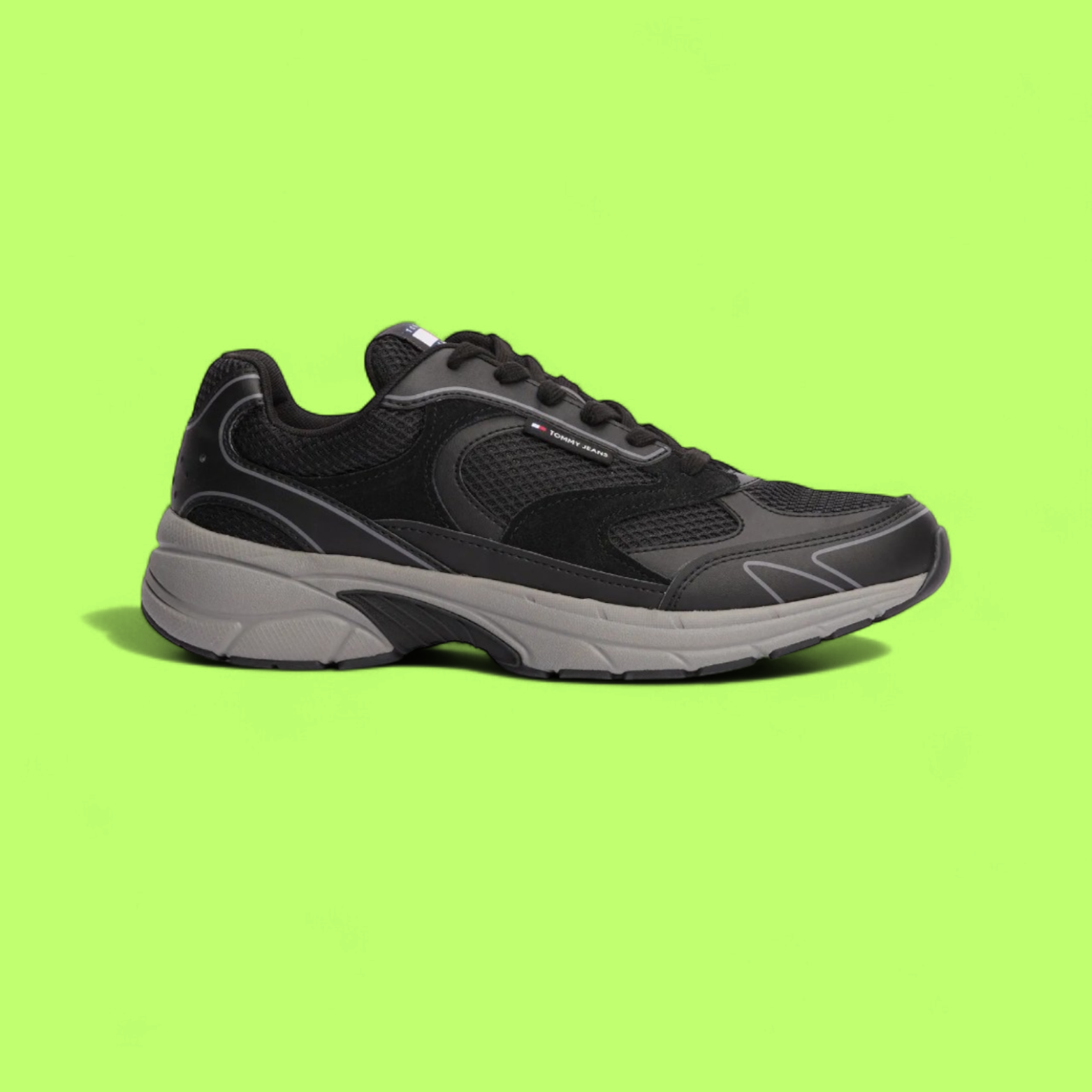 TOMMY HILFIGER MEN'S BLACK LEATHER CASUAL SPORTS STYLE SNEAKERS