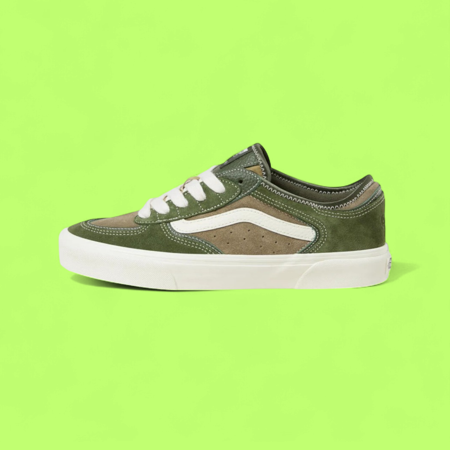 VANS ROWLEY CLASSIC MEN'S GREEN SUEDE AND CANVAS SKATE SNEAKERS