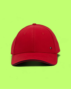 TOMMY HILFIGER RED COTTON CAP WITH SMALL EMBROIDERED FLAG