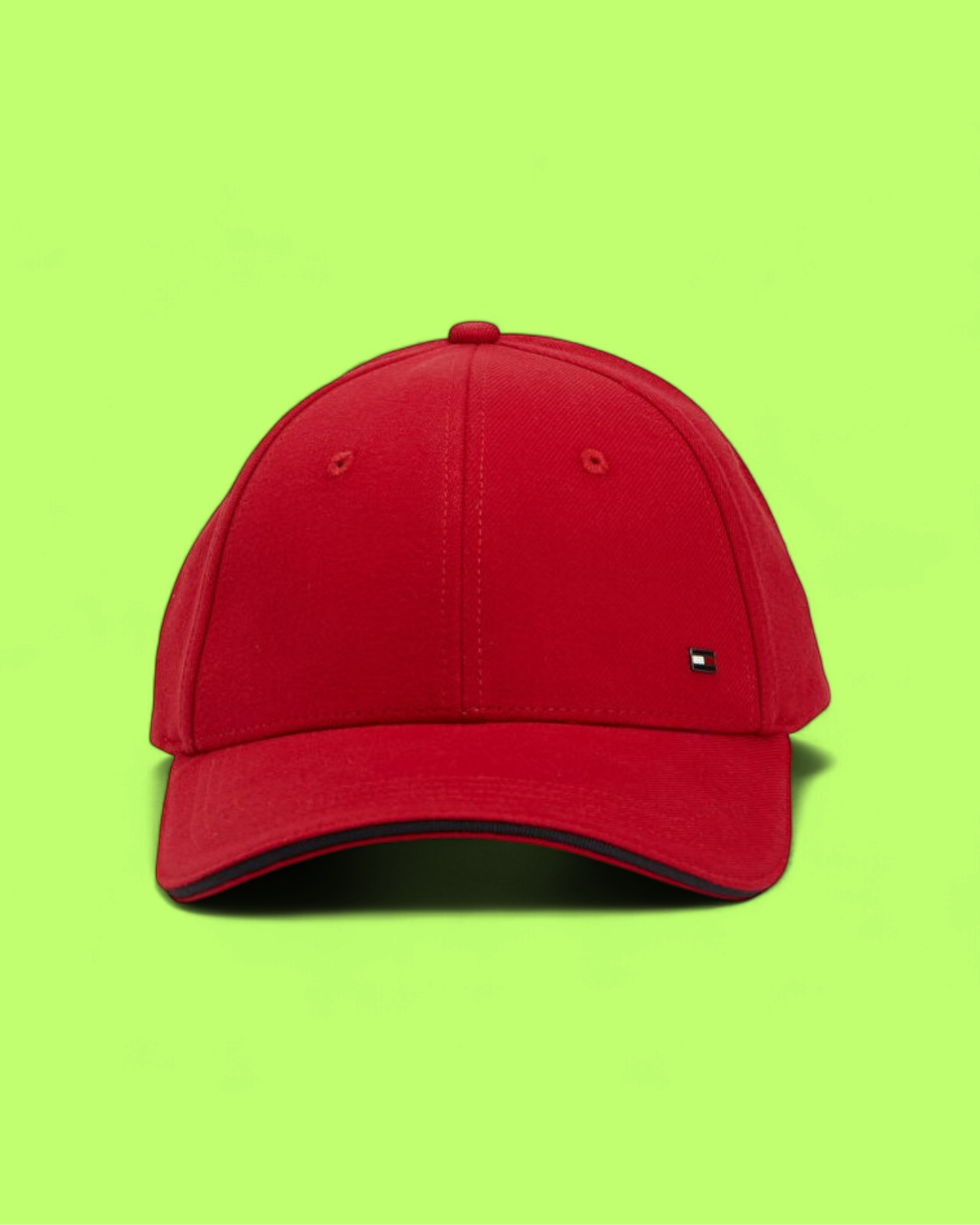 TOMMY HILFIGER RED COTTON CAP WITH SMALL EMBROIDERED FLAG