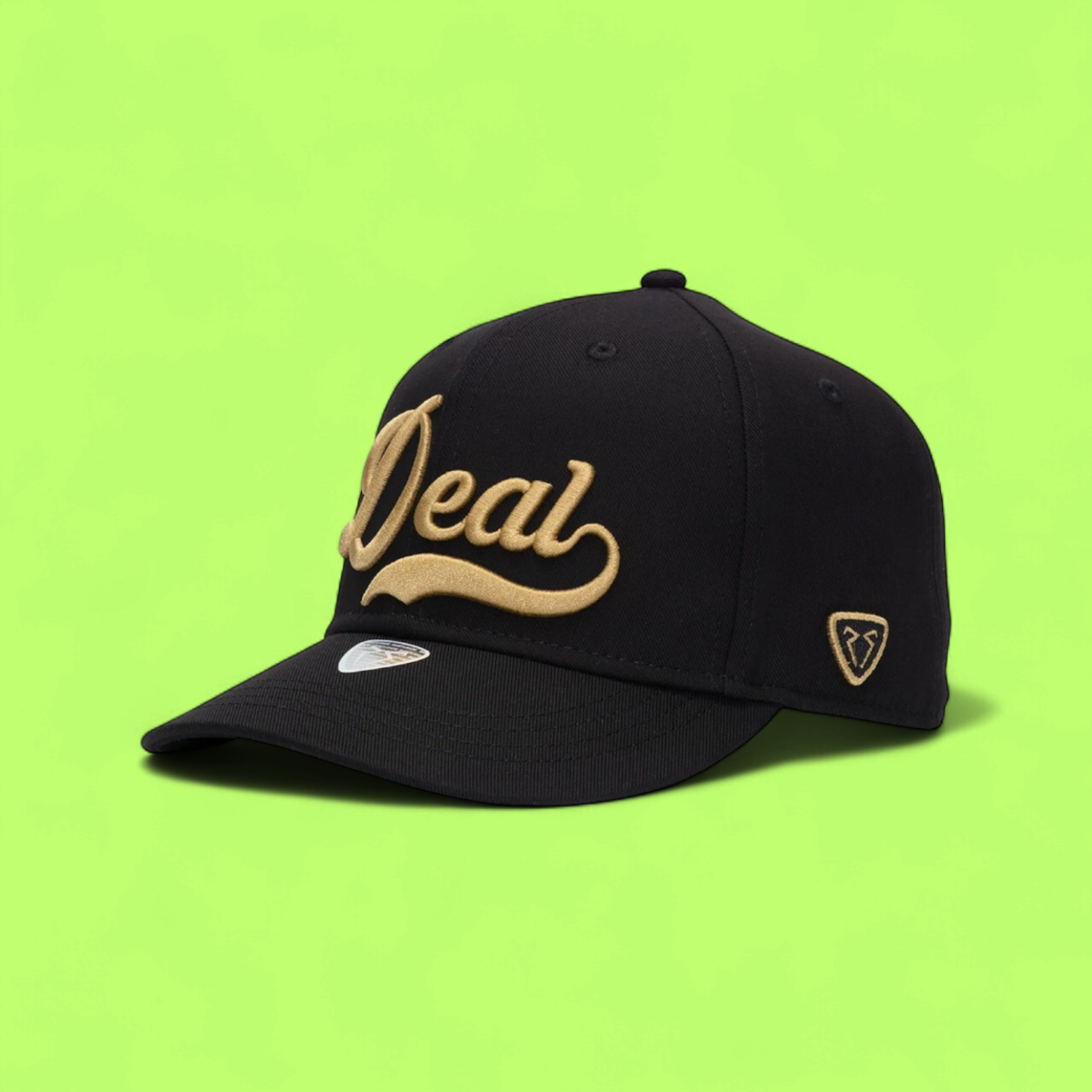 BLACK BASEBALL CAP WITH GOLD DEAL EMBROIDERY FRONT LOGO