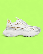 VERSACE WHITE GOLD SILVER CAGED SNEAKER WITH CHUNKY RUBBER