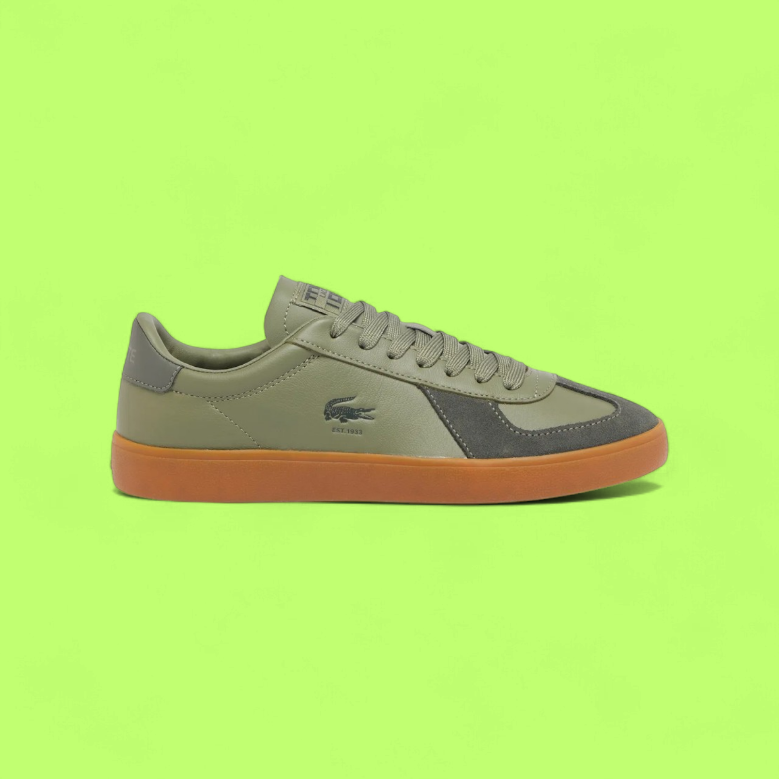 LACOSTE BASESHOT PRO MEN'S GREEN SUEDE AND MESH CASUAL SNEAKERS