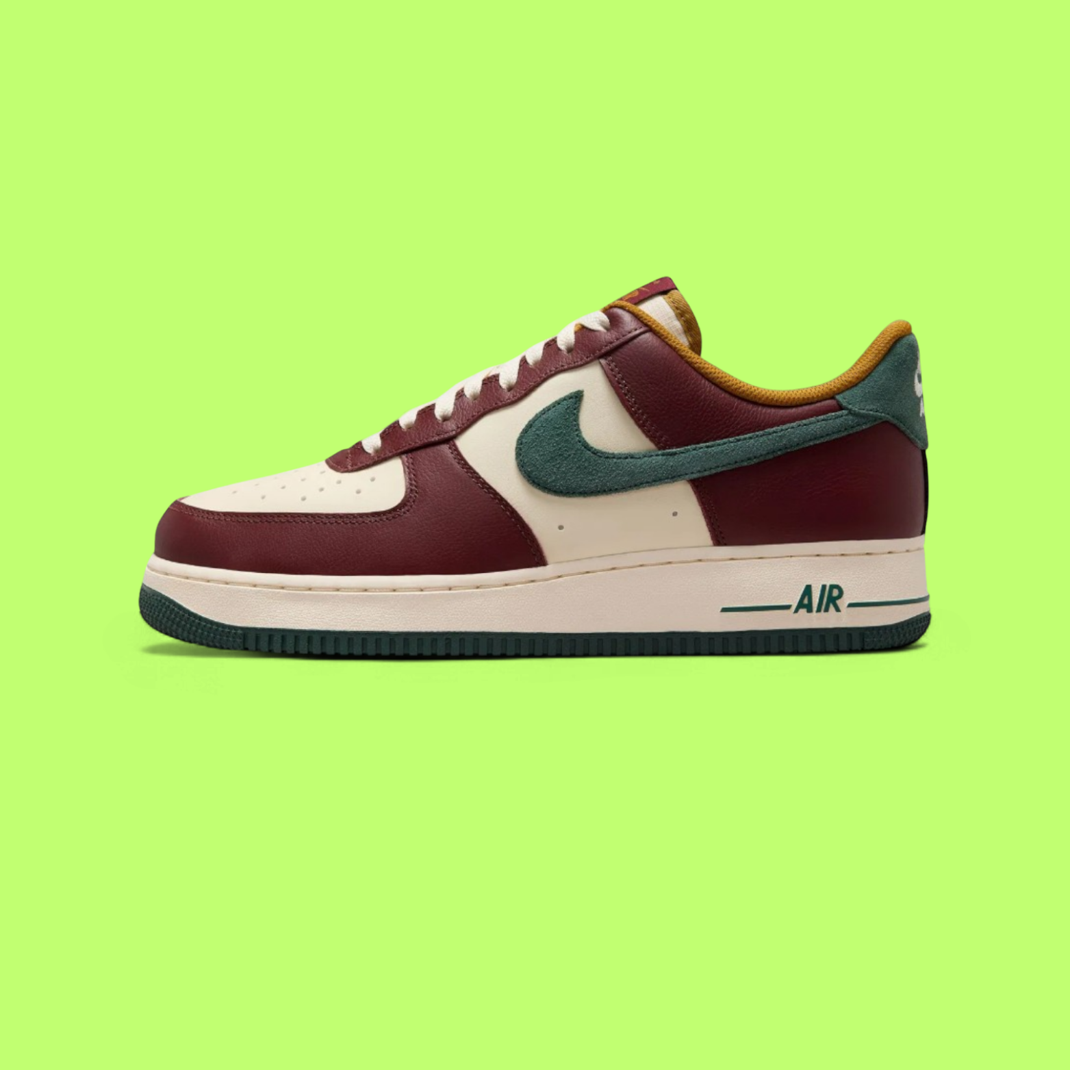 NIKE AIR FORCE 1 LOW BURGUNDY GREEN RETRO PREMIUM STYLE