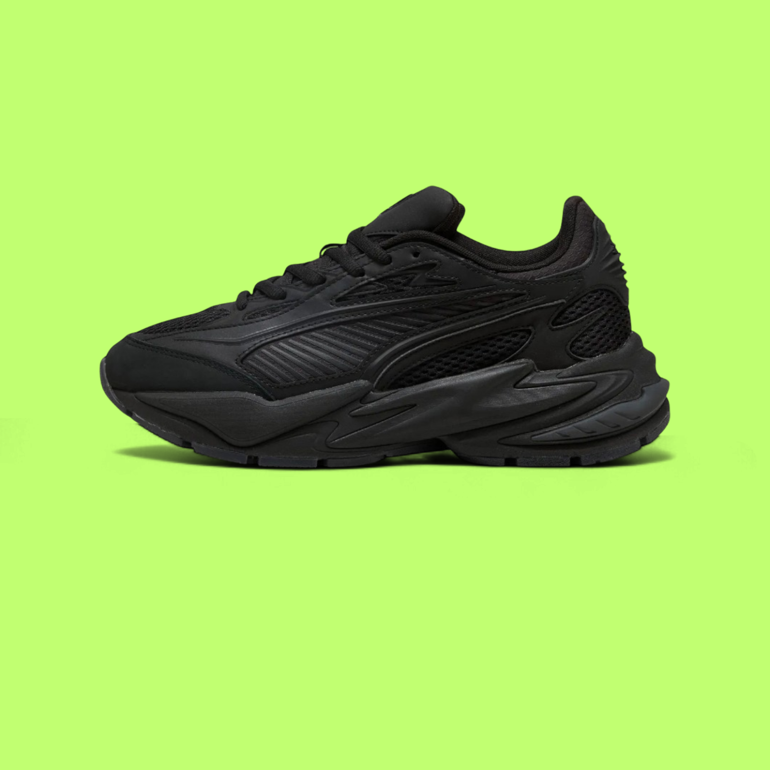 PUMA RS SURGE UNISEX BLACK MESH AND LEATHER CASUAL SPORT SNEAKERS