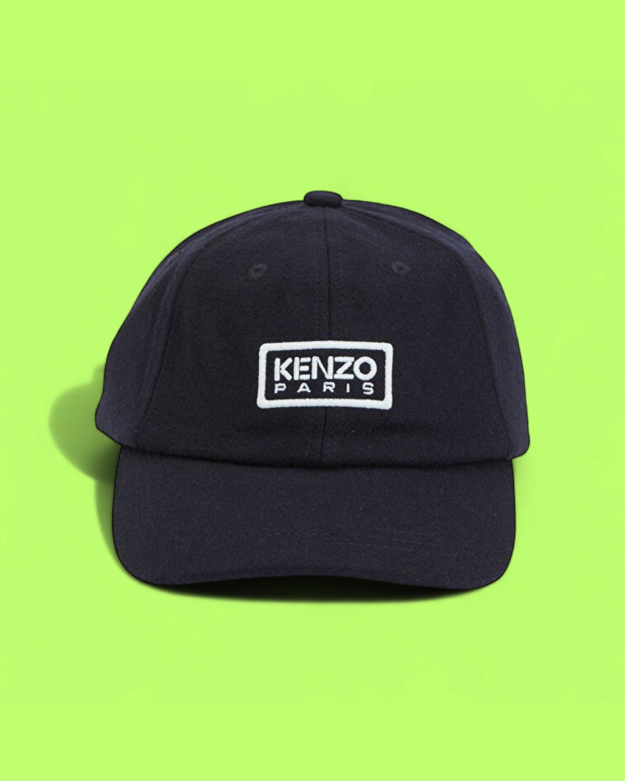 KENZO PARIS BLACK BASEBALL CAP WITH WHITE LOGO EMBROIDERY