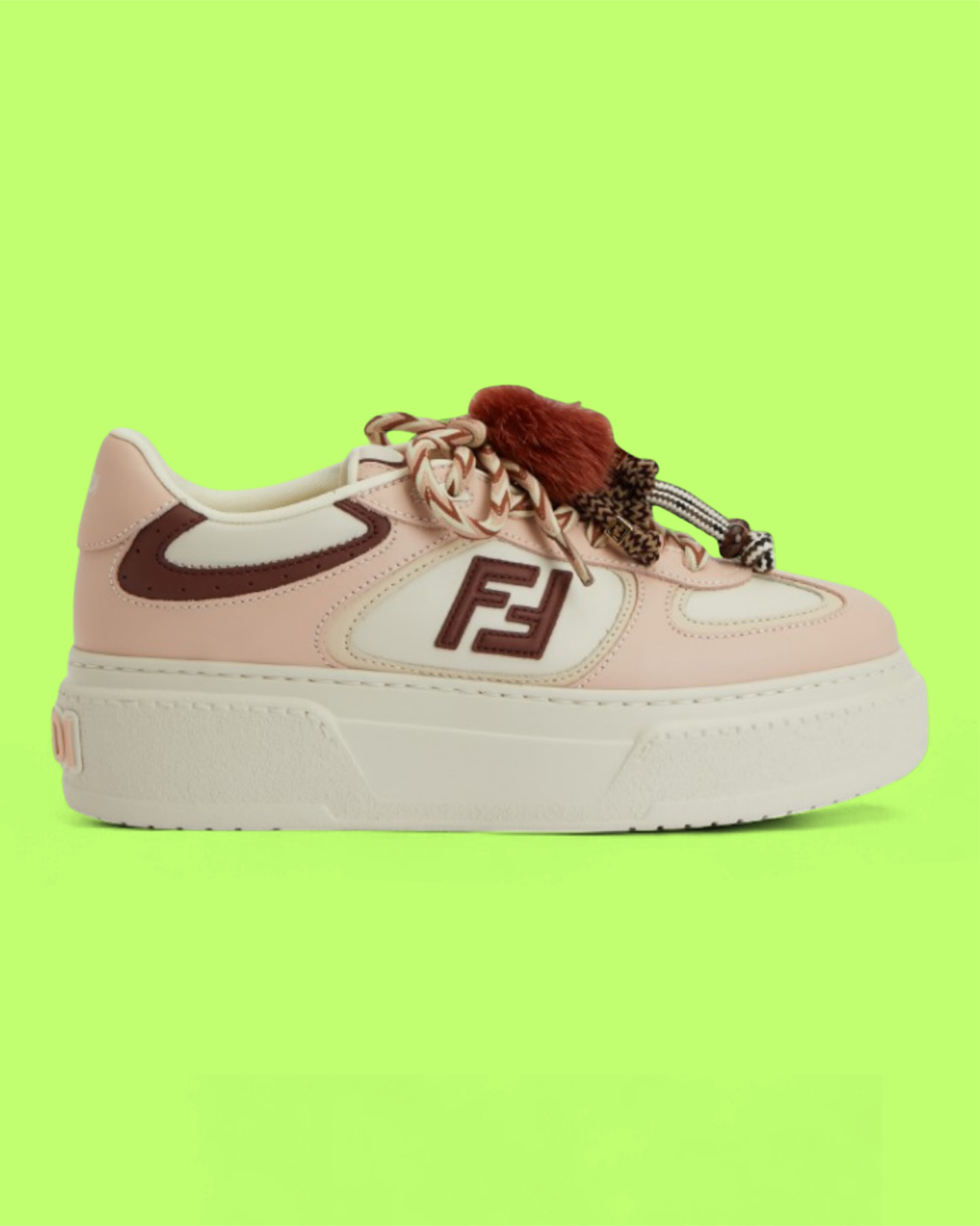 FENDI PINK LOW-TOP PLATFORM SNEAKER WITH FUR DETAIL ICON DROP