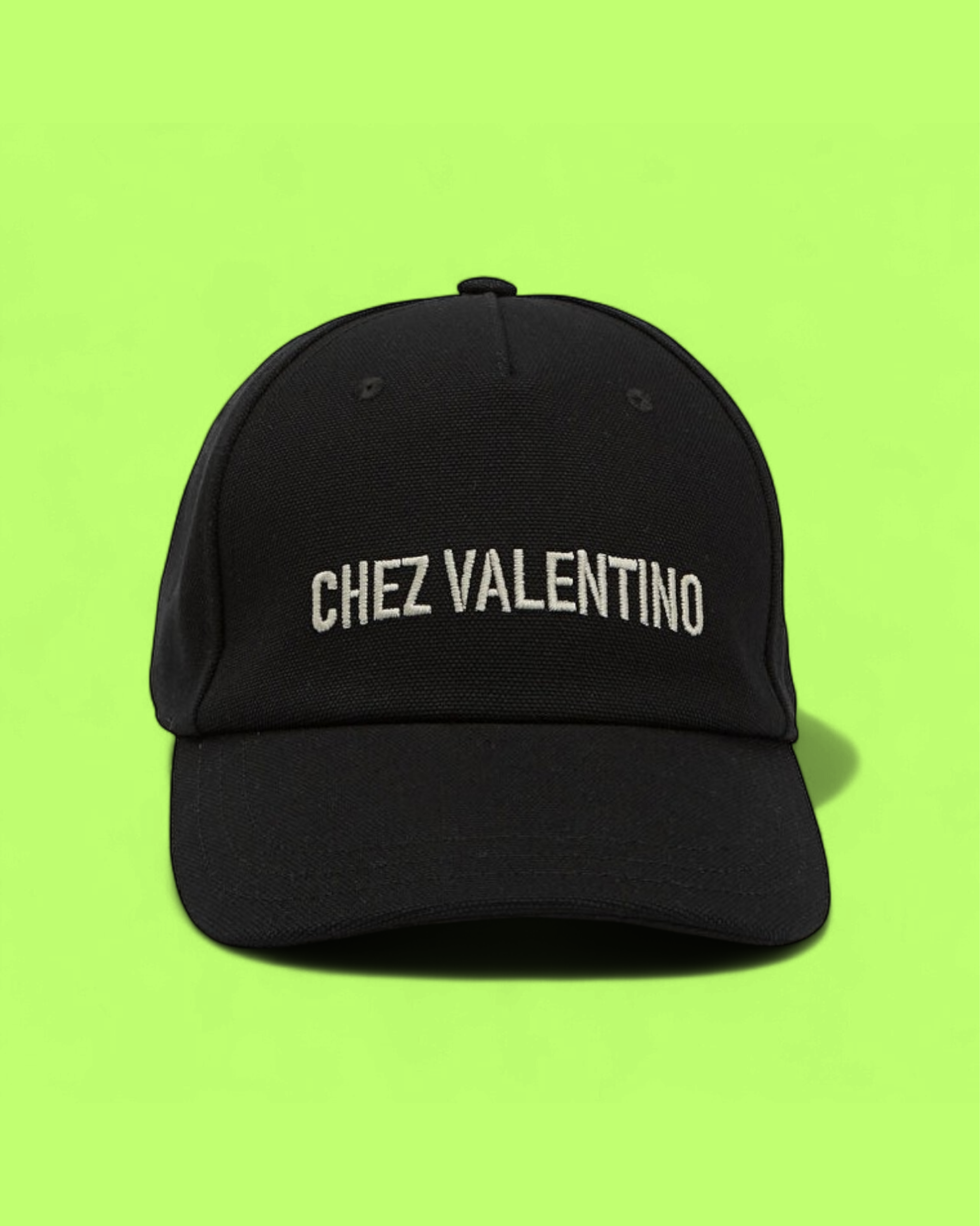 VALENTINO CHEZ VALENTINO BLACK CAP WITH WHITE EMBROIDERY