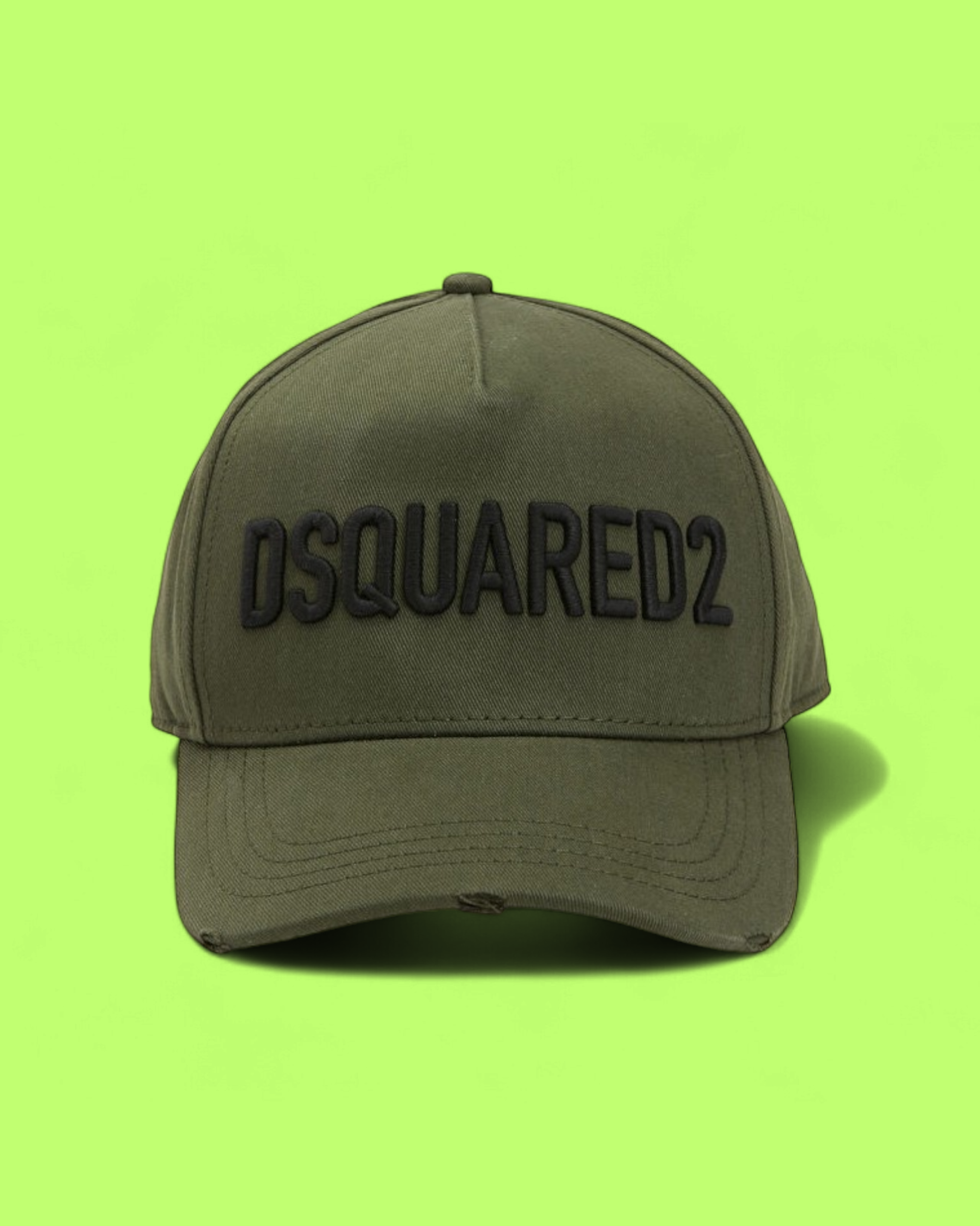 OLIVE GREEN CAP WITH BLACK EMBROIDERED FRONT LOGO DETAIL