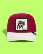 RAGING BULL RED AND WHITE TRUCKER HAT WITH EMBROIDERED PATCH