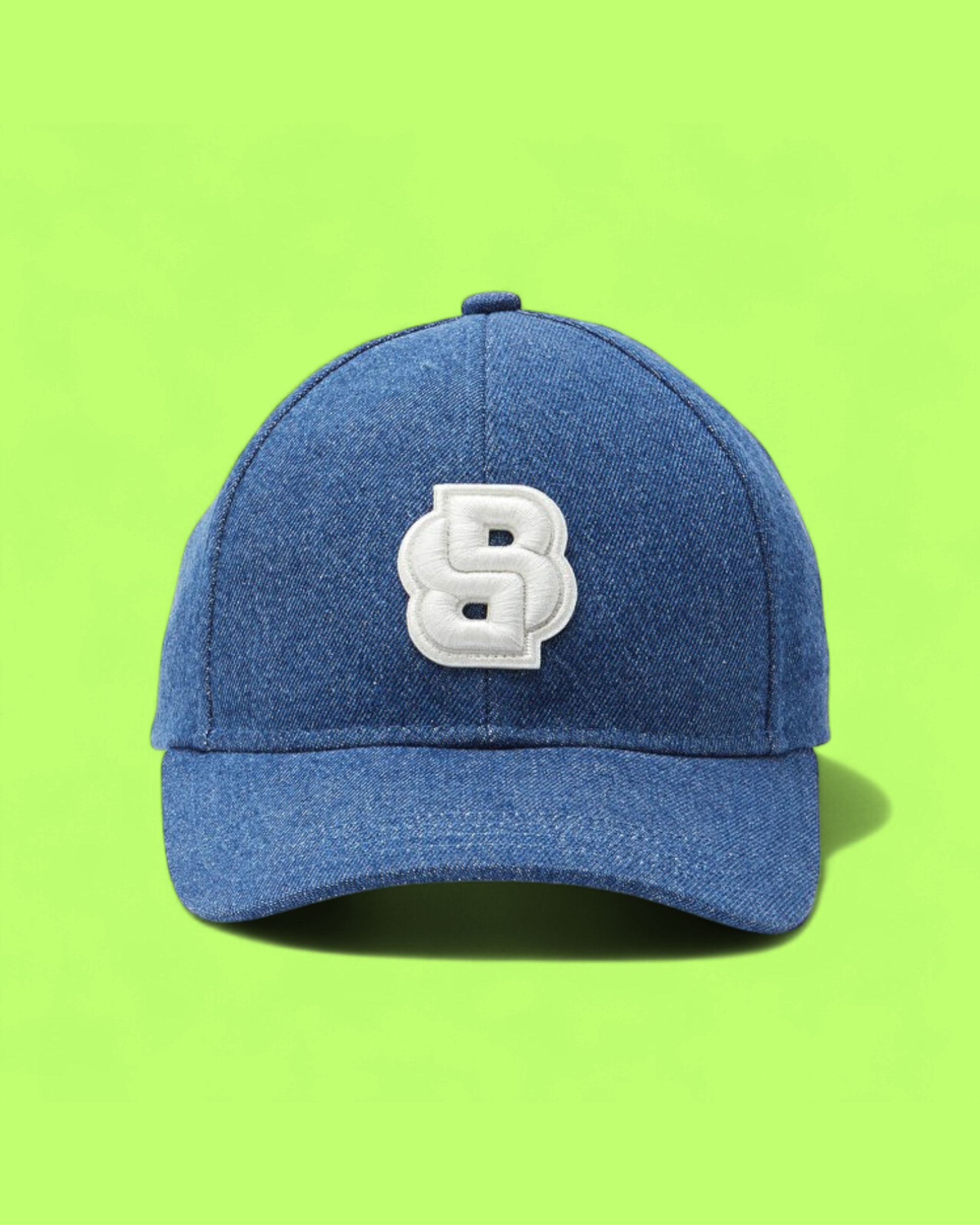 HUGO BOSS BLUE DENIM CAP WITH LARGE WHITE EMBOSSED B LOGO