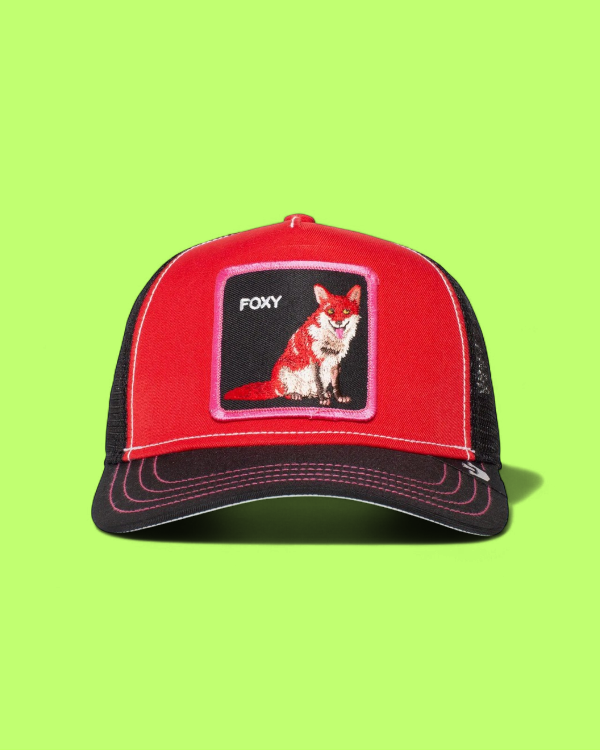 RED FOX PATCH TRUCKER HAT WITH BLACK AND RED DESIGN CWCD