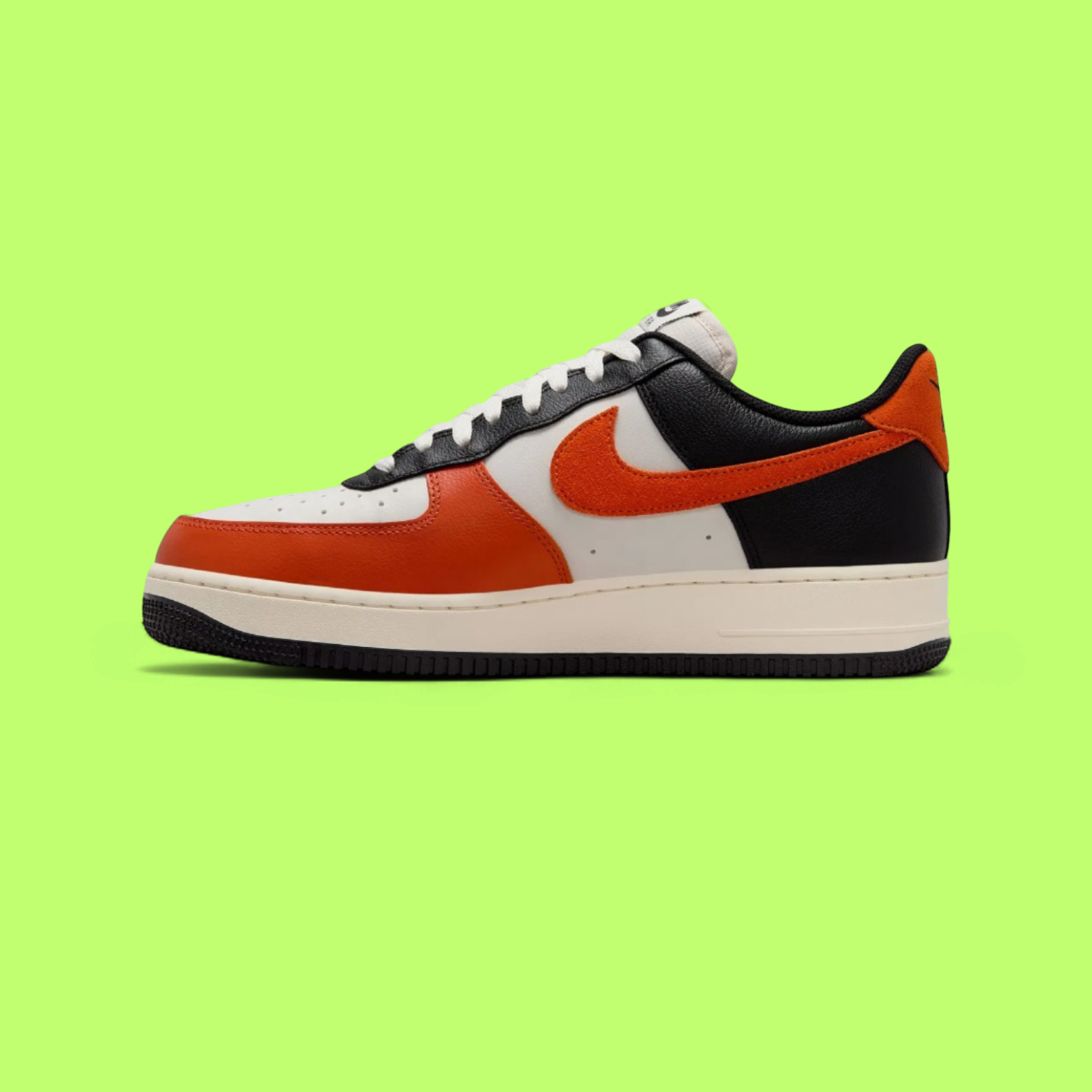 NIKE AIR FORCE 1 '07 LV8 MEN'S BLACK ORANGE LEATHER CASUAL SNEAKERS