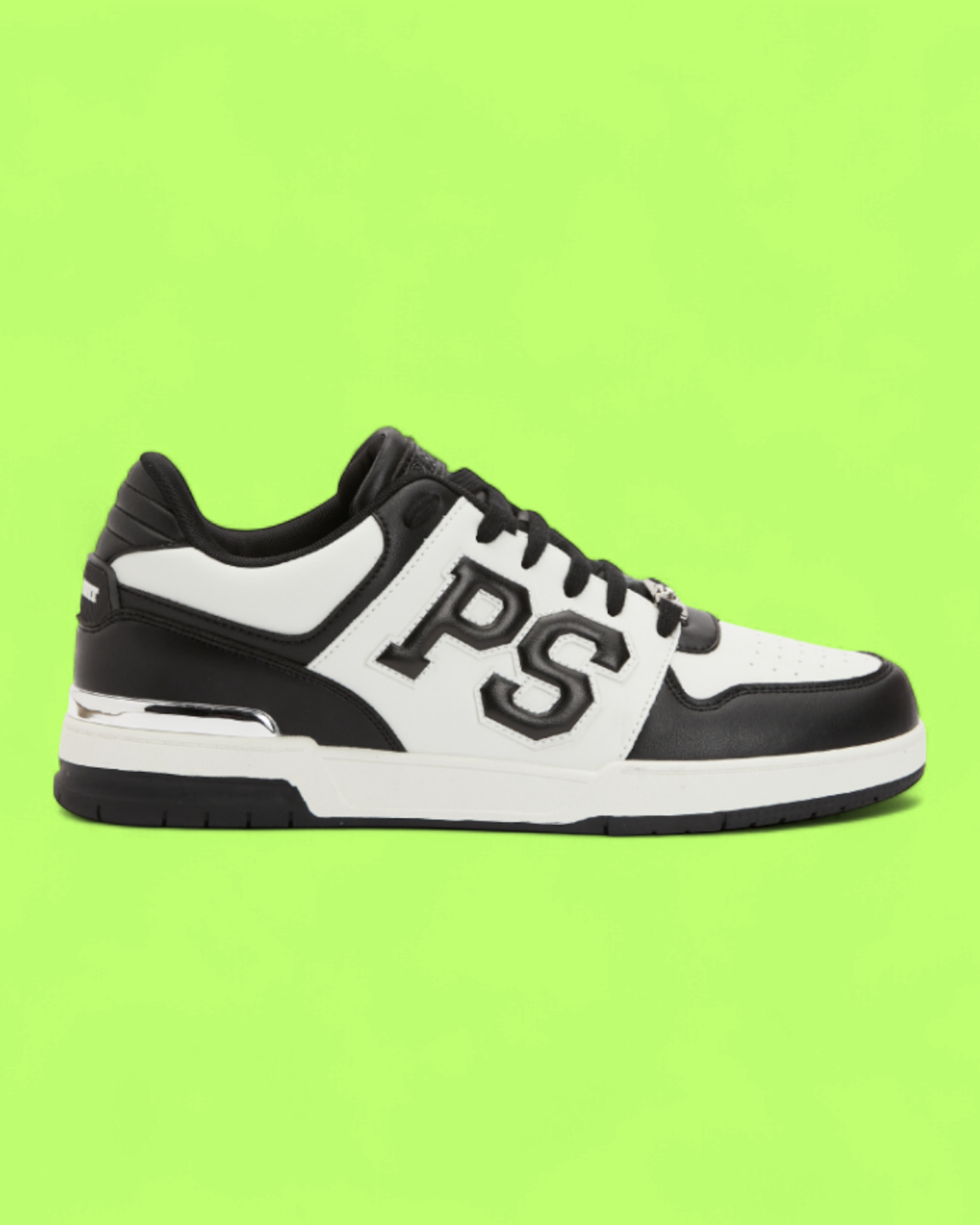 PHILIPP PLEIN SPORT BLACK WHITE PS LOGO PANEL LEATHER SNEAKERS