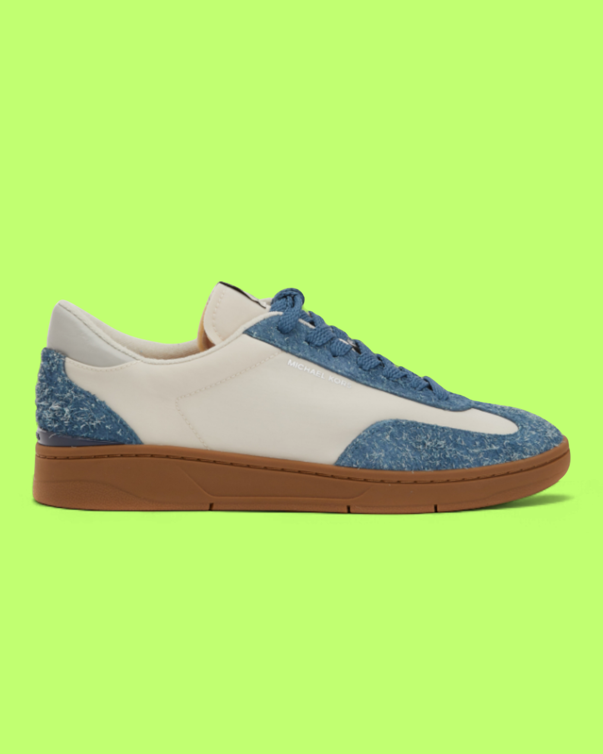 MICHAEL KORS WHITE LEATHER BLUE TEXTURED DETAIL GUM SNEAKERS