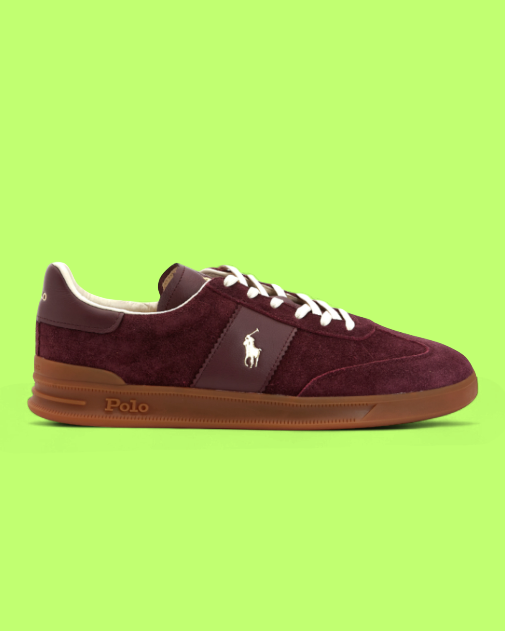 POLO RALPH LAUREN BURGUNDY SUEDE GUM SOLE CASUAL SNEAKERS