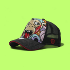 BLACK TRUCKER CAP WITH COLORFUL CARTOON EMBROIDERY FRONT
