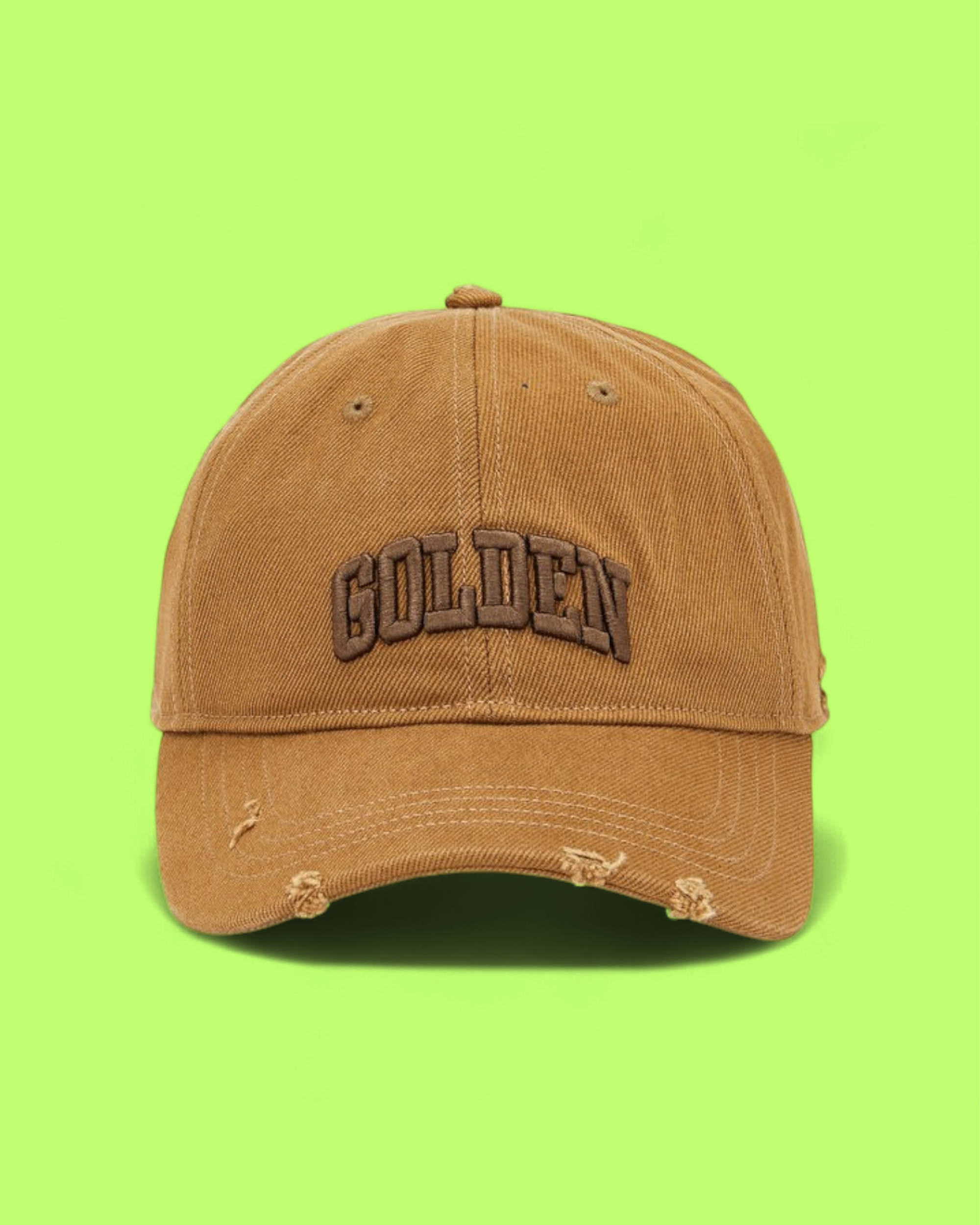 GOLDEN BROWN VINTAGE DISTRESSED BASEBALL CAP WITH LOGO