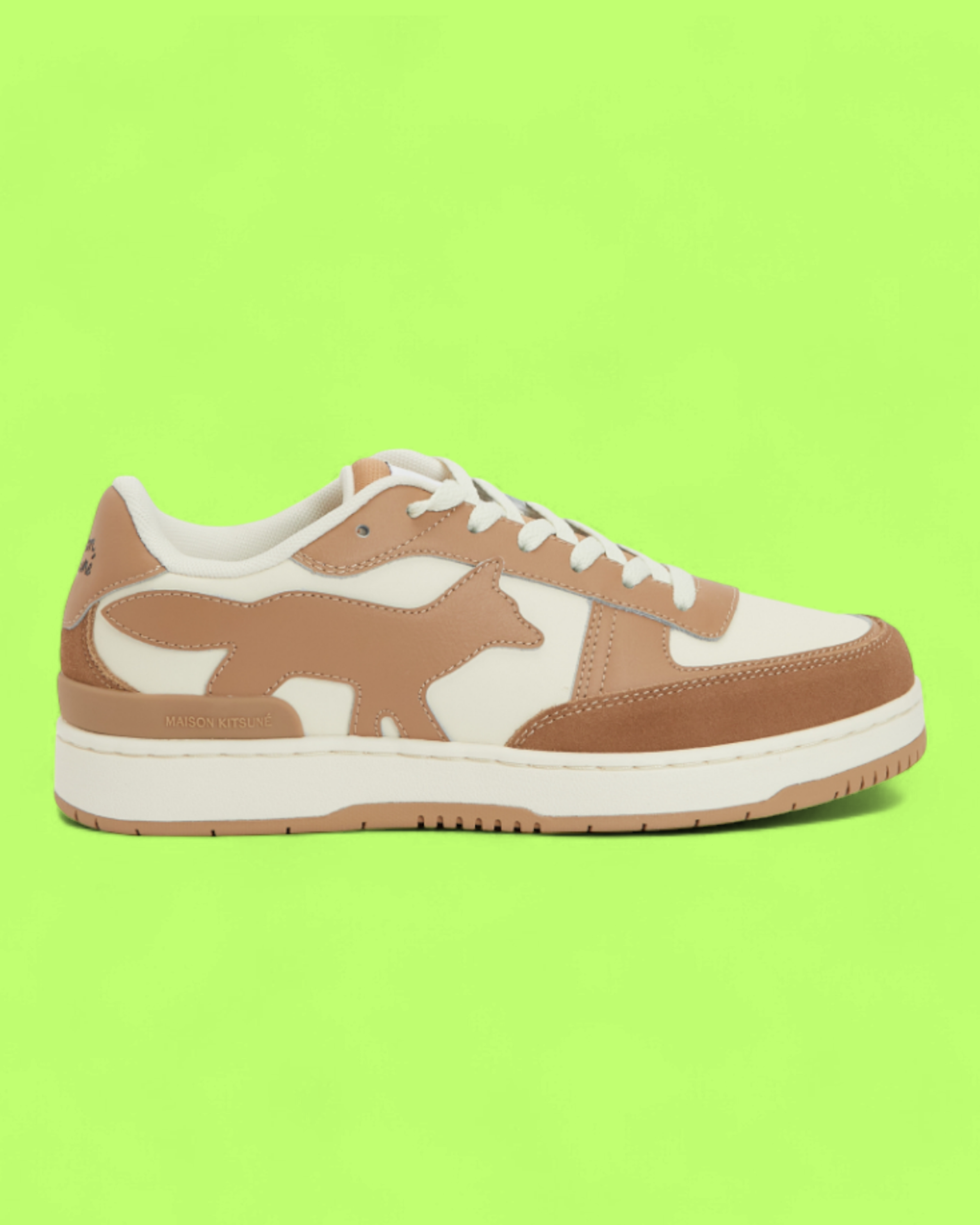 MAISON KITSUNE BEIGE FOX LOGO LOW TOP SUEDE LEATHER SNEAKERS