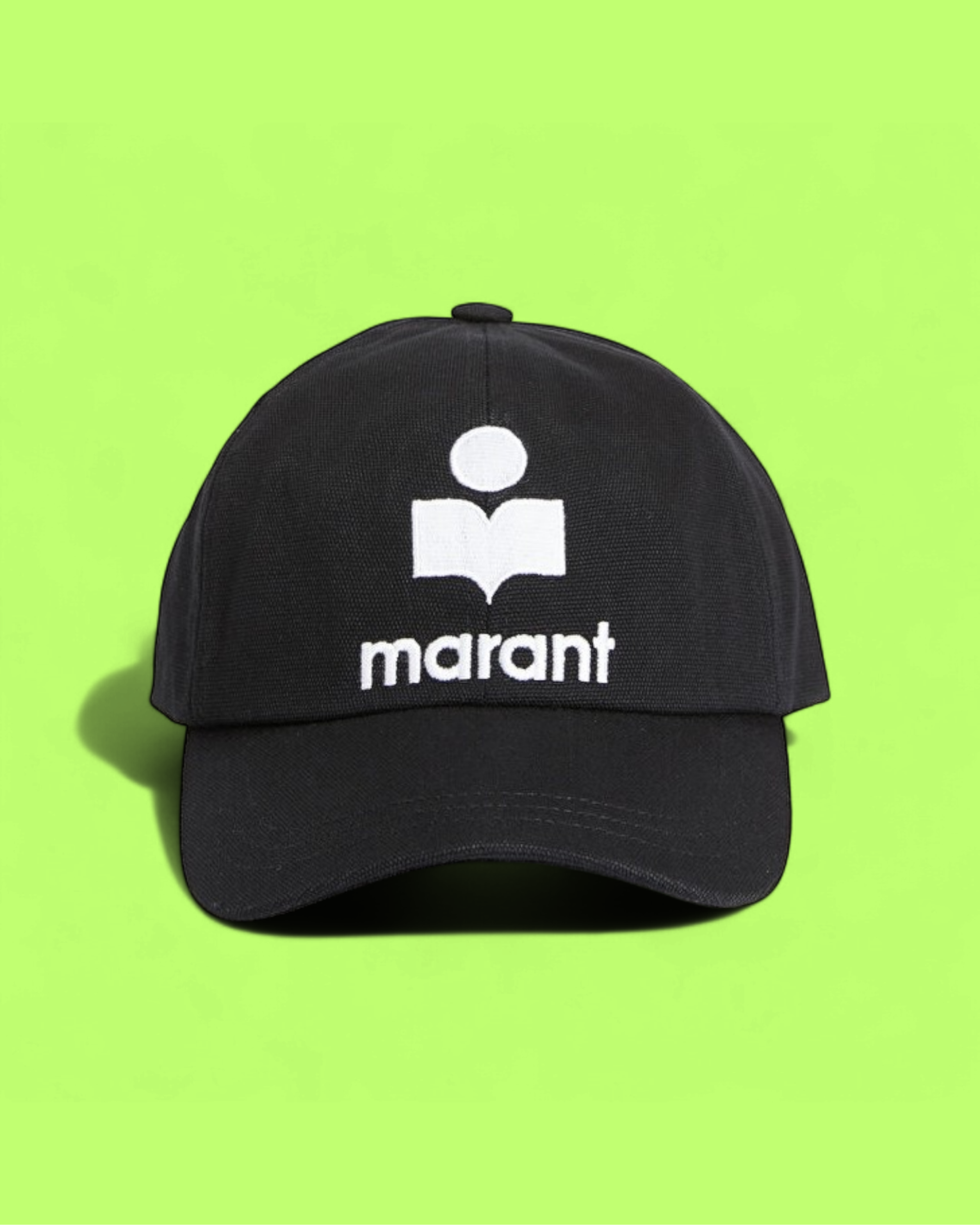 ISABEL MARANT BLACK CAP WITH LARGE WHITE LOGO AND BRAND