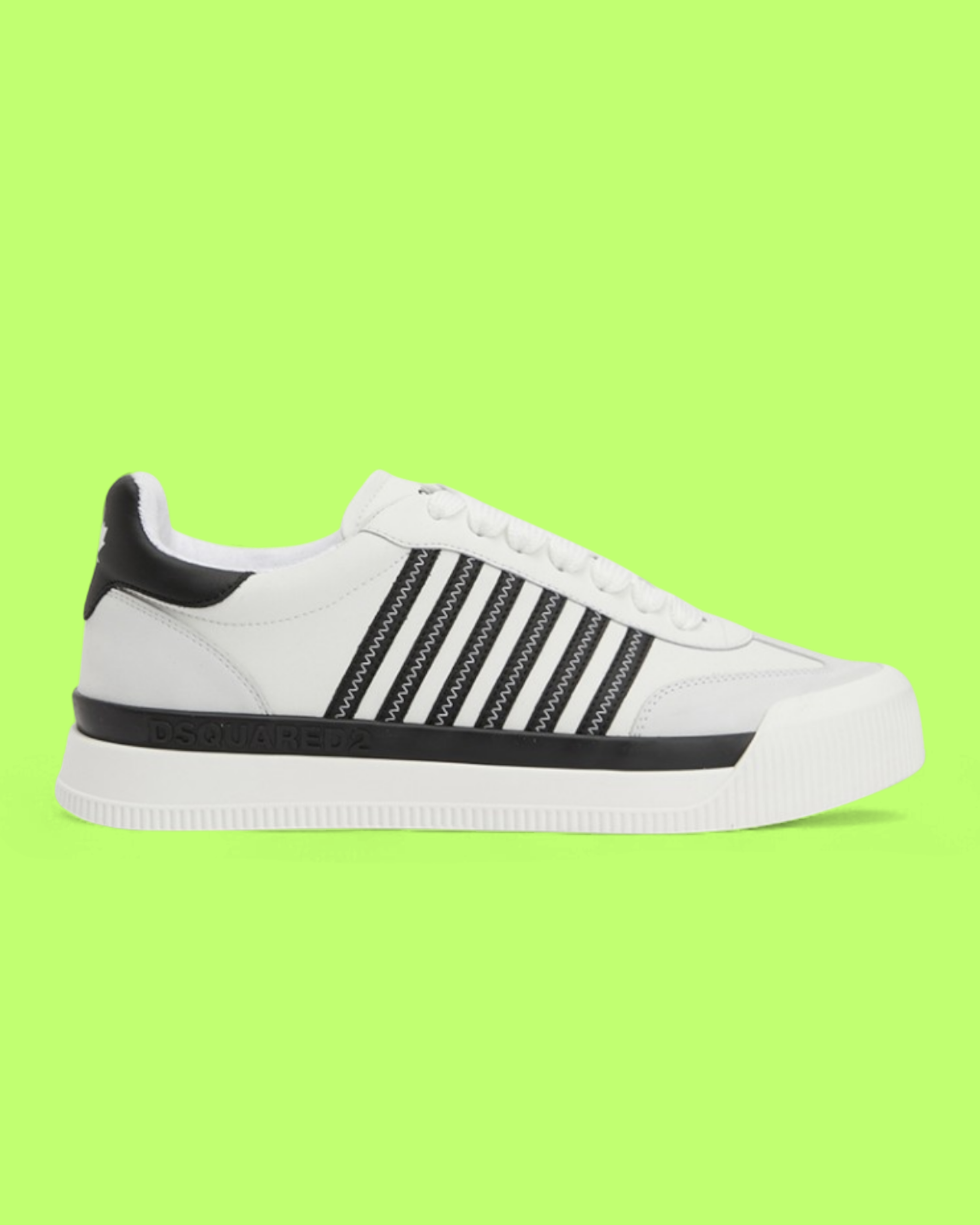 DSQUARED2 WHITE BLACK STRIPED LOW SNEAKER LEATHER DESIGN