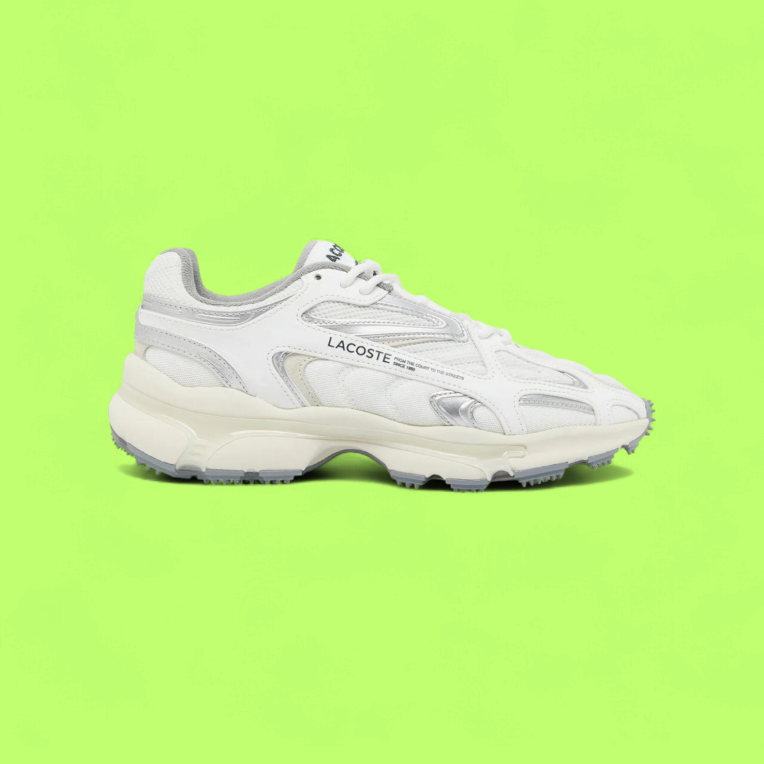 LACOSTE L003 2K24 MEN'S WHITE GREY MESH AND LEATHER CASUAL SNEAKERS