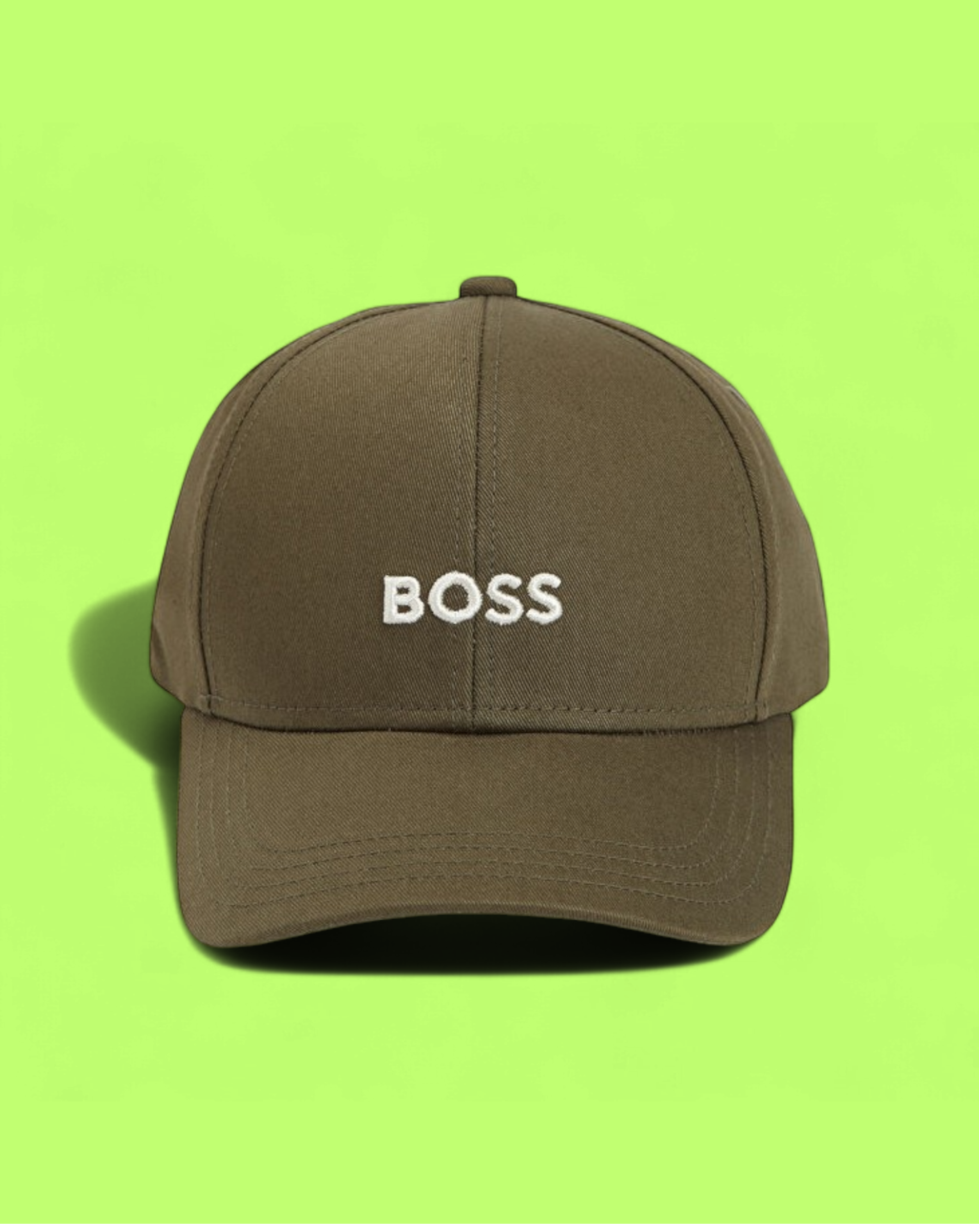 HUGO BOSS KHAKI COTTON CAP WITH WHITE EMBROIDERED LOGO FRONT