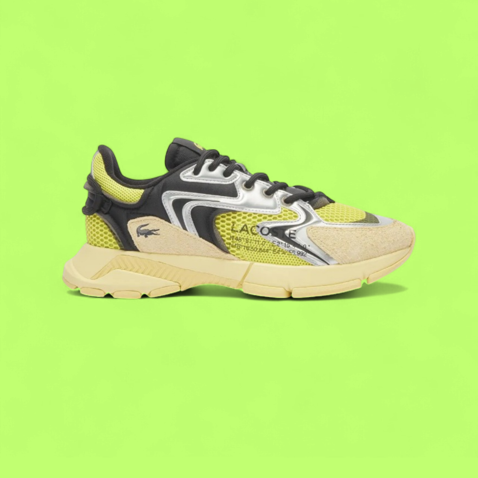 LACOSTE L003 NEO MEN'S YELLOW MESH AND LEATHER CASUAL SNEAKERS