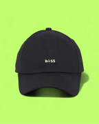HUGO BOSS BLACK CAP WITH SMALL SILVER METAL BOSS LOGO CWCD