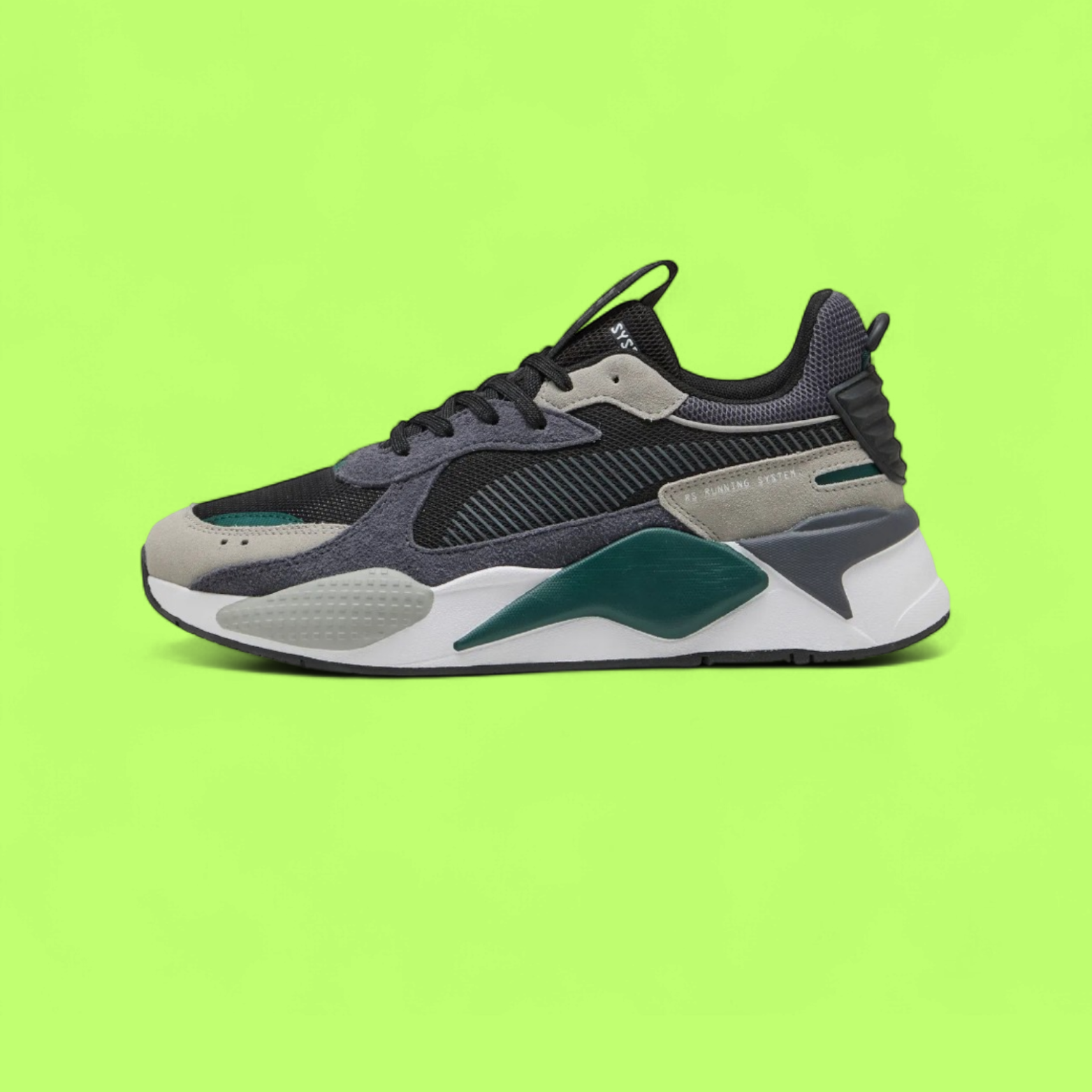 PUMA RS-X HERITAGE MEN'S BLACK MESH AND LEATHER CASUAL SNEAKERS