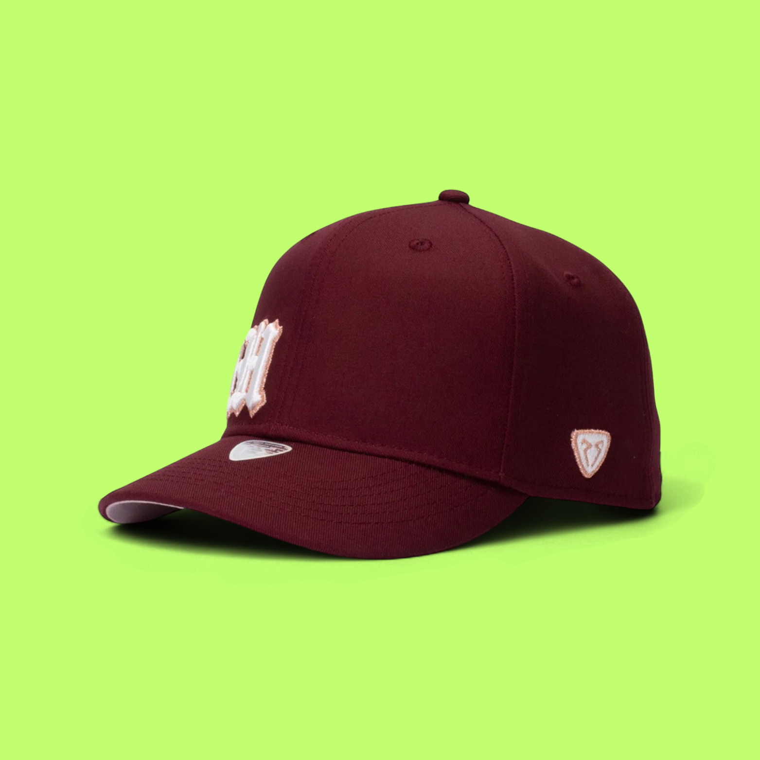 MAROON BASEBALL CAP WITH WHITE EMBROIDERED LETTER LOGO