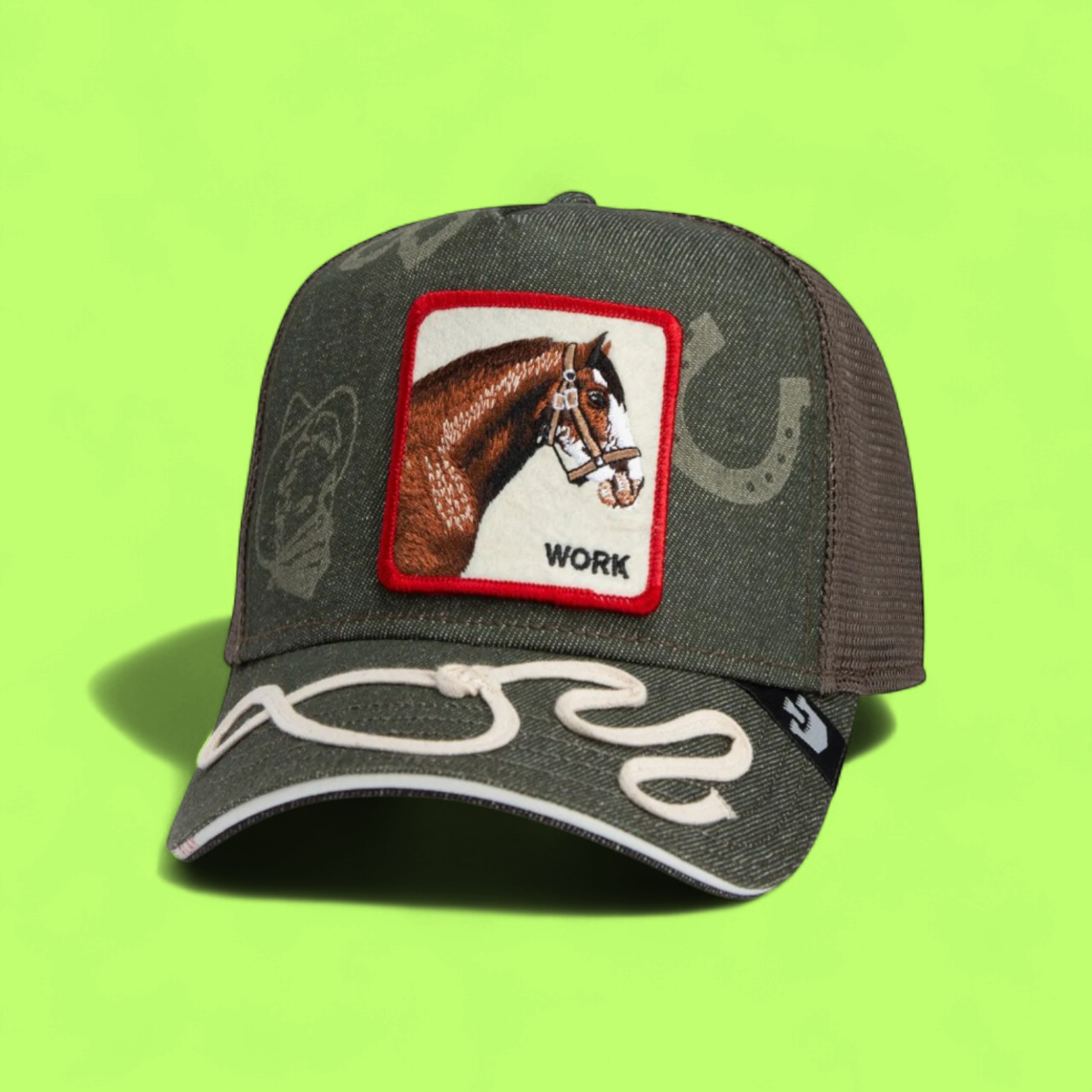 GREEN WESTERN HORSE CAP WITH WORK EMBROIDERED PATCH