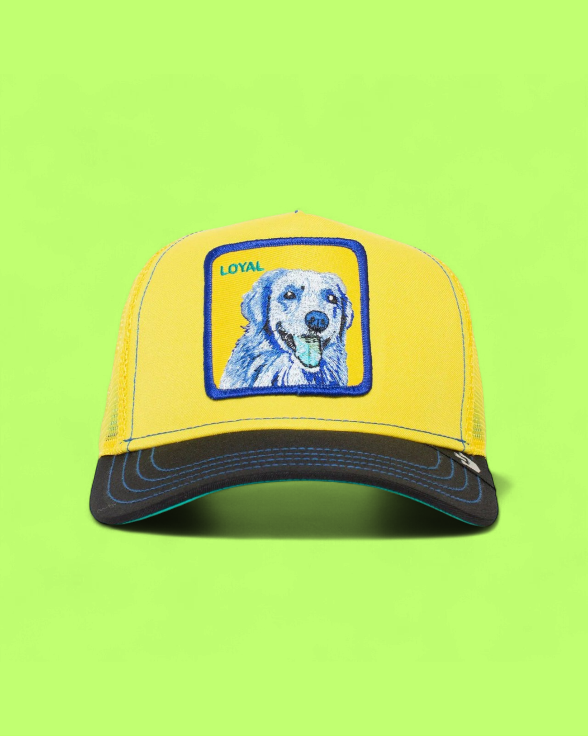 LOYAL DOG PATCH YELLOW TRUCKER HAT WITH BLACK VISOR CWCD