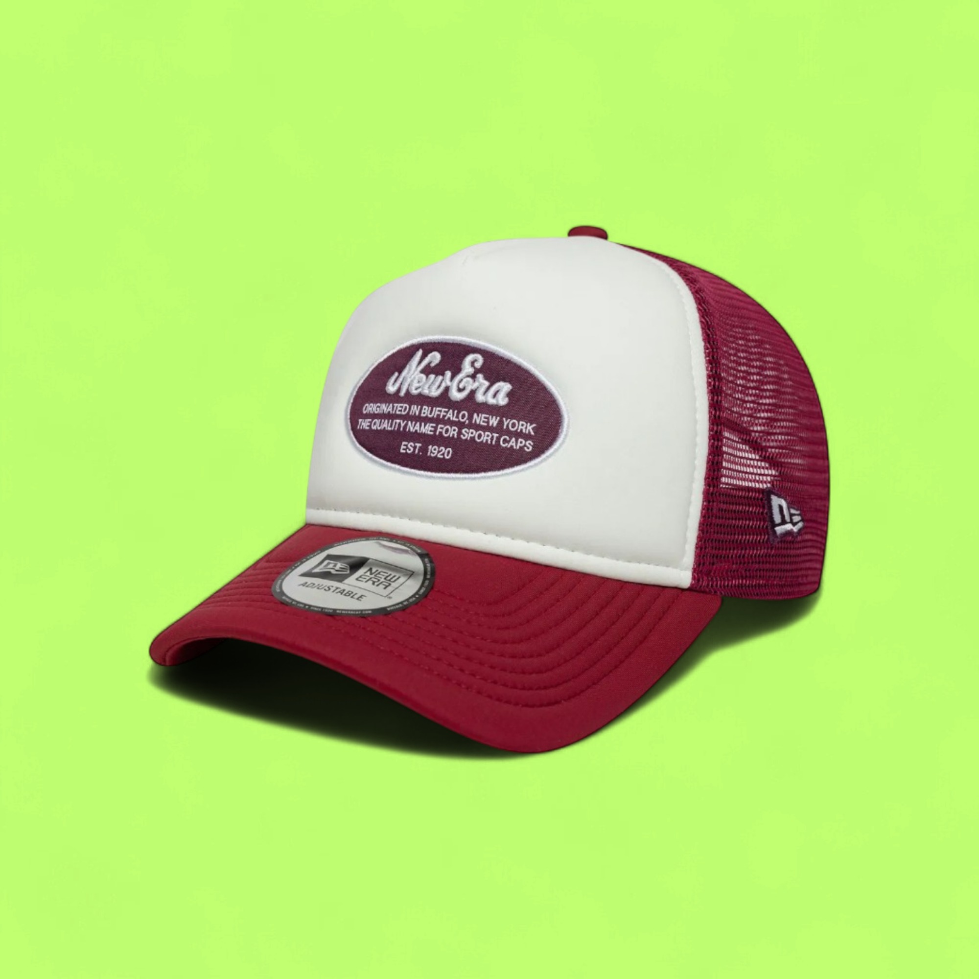 NEW ERA BURGUNDY WHITE MESH TRUCKER CAP VINTAGE LOGO