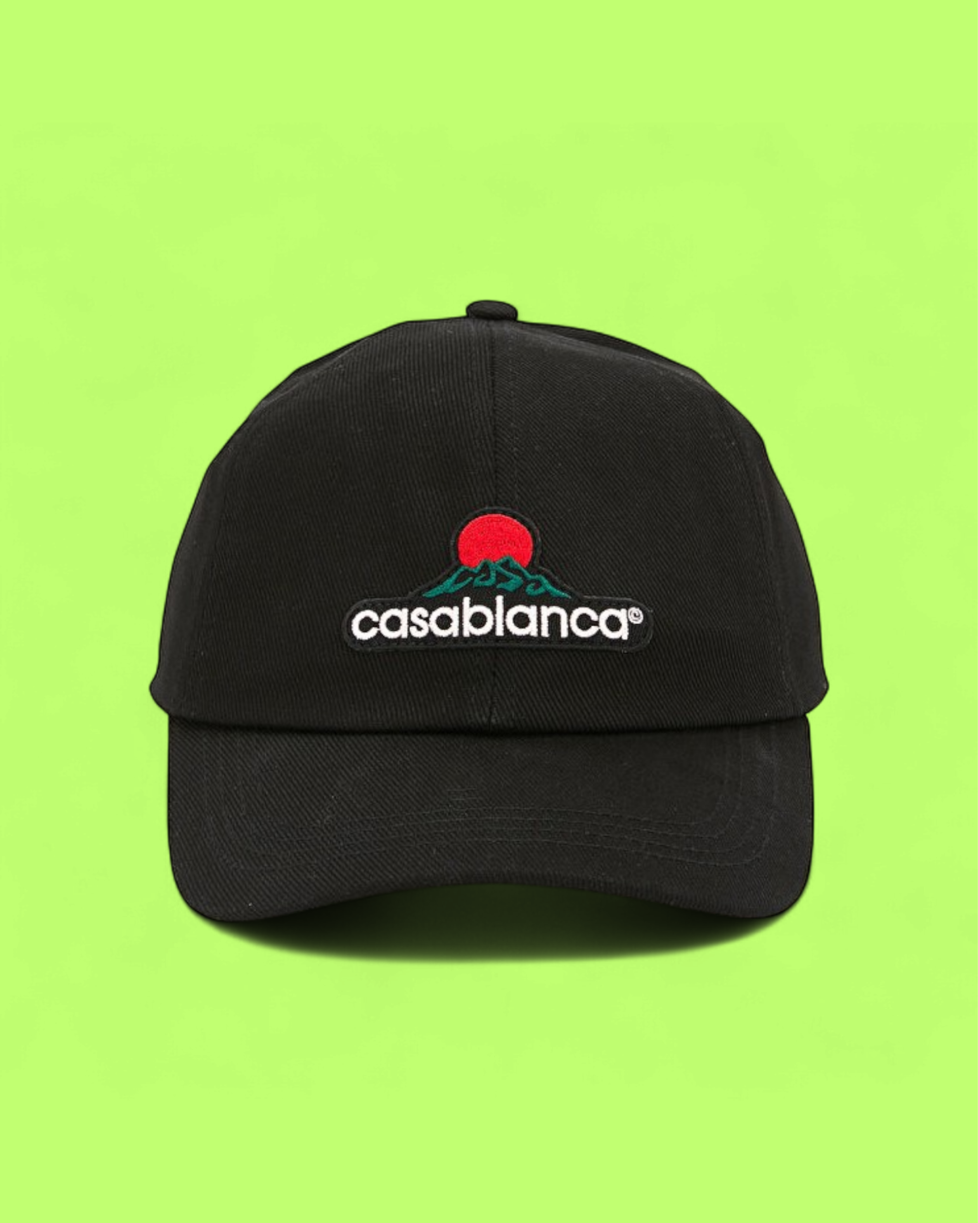 CASABLANCA BLACK BASEBALL CAP WITH RED SUN LOGO EMBROIDERY