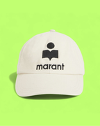 ISABEL MARANT WHITE CAP WITH BLACK ICONIC LOGO EMBROIDERY