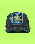 DRAGONFLY PATCH BLACK TRUCKER HAT WITH COLORFUL STITCH