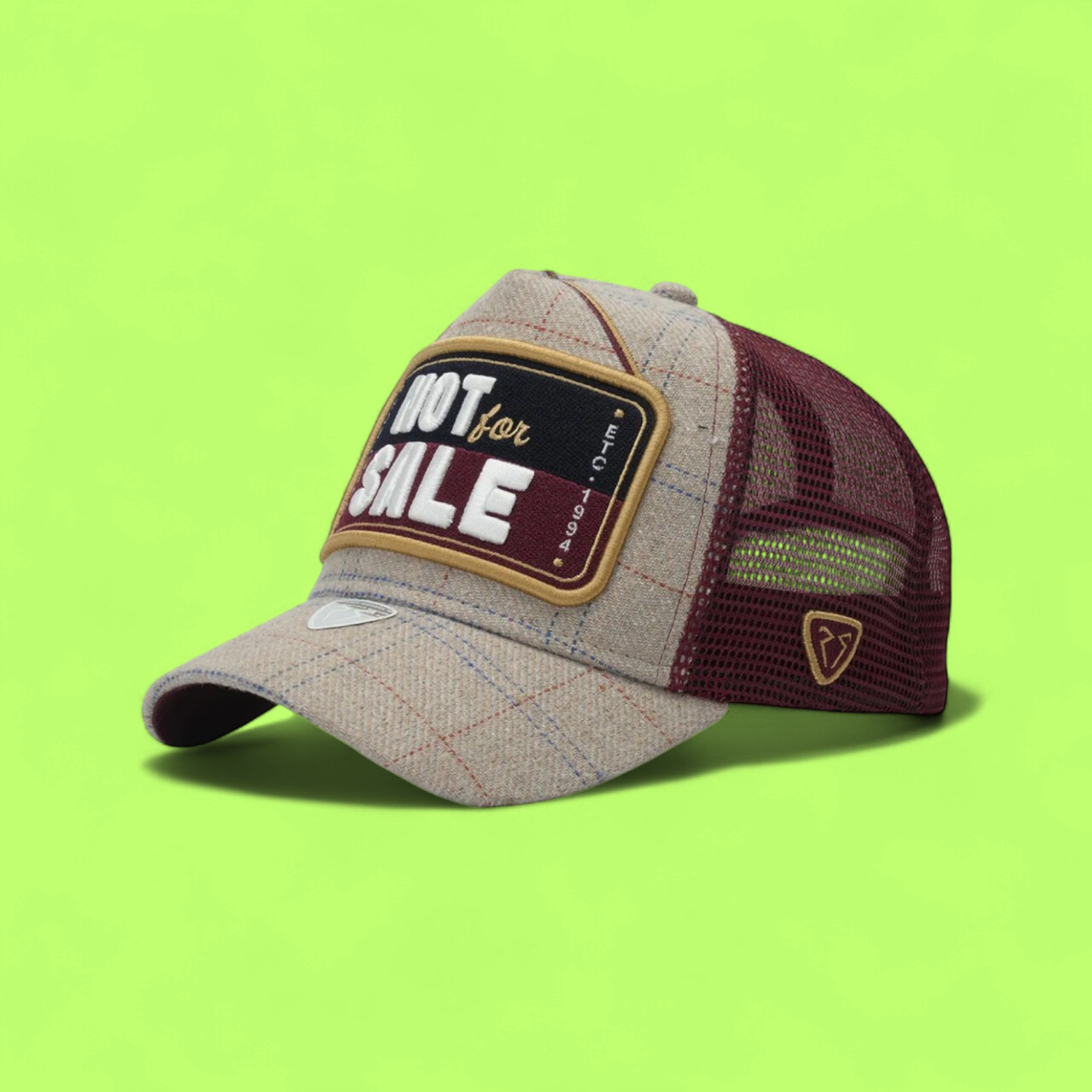 BEIGE BURGUNDY TRUCKER CAP WITH NOT FOR SALE PATCH FRONT