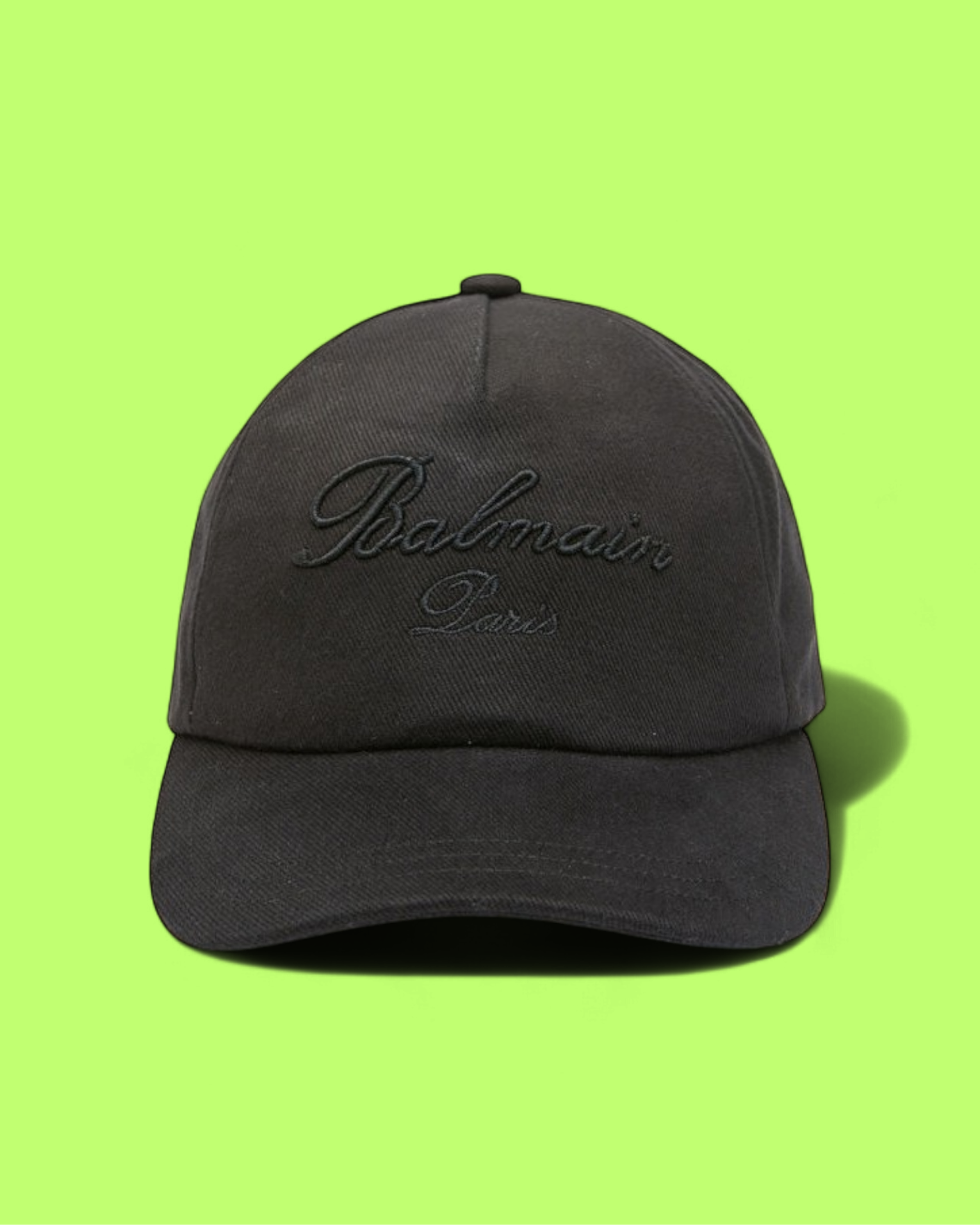BALMAIN PARIS BLACK CAP WITH EMBROIDERED SIGNATURE LOGO