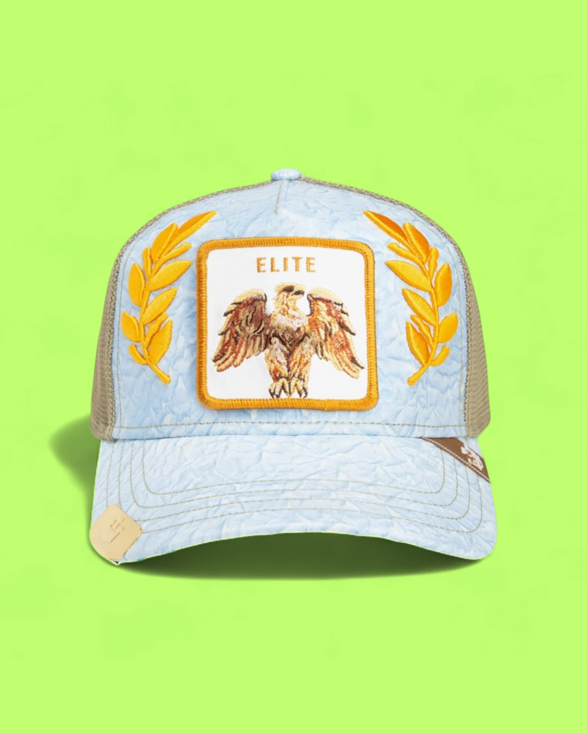 ELITE EAGLE LIGHT BLUE TRUCKER HAT WITH GOLDEN EMBROIDERY