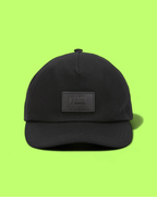 FENDI BLACK CAP WITH LEATHER PATCH FRONT LOGO EMBROIDERY
