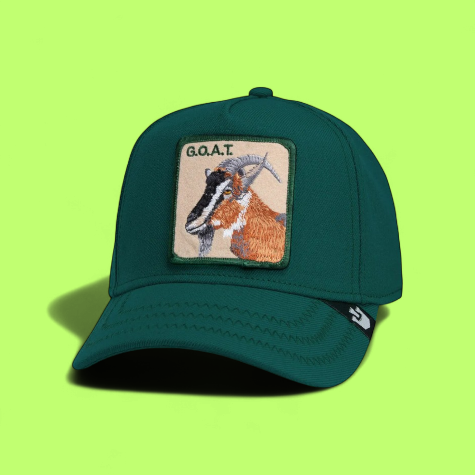 GREEN GOAT BASEBALL CAP WITH EMBROIDERED G.O.A.T. PATCH