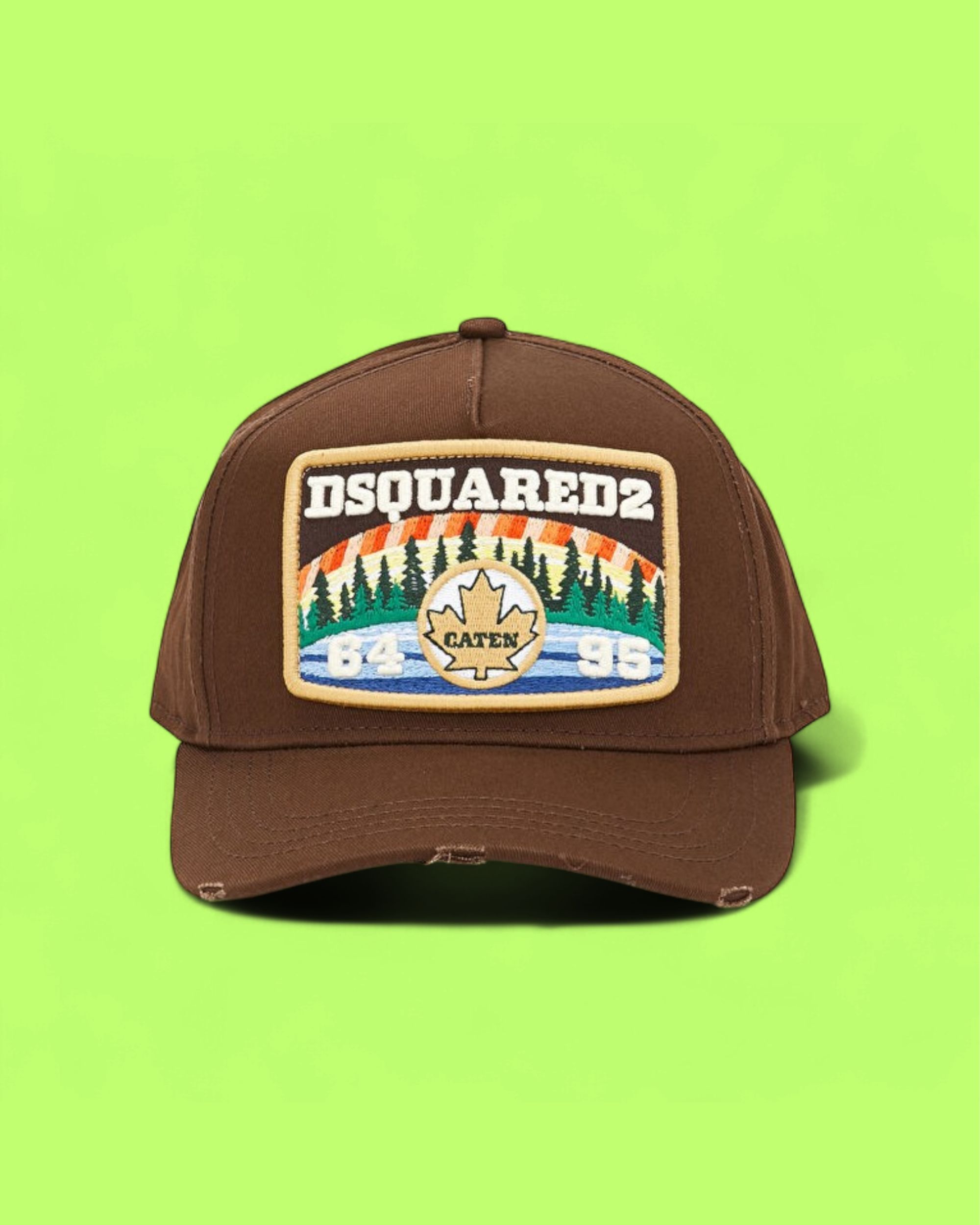 BROWN CAP WITH COLORFUL FOREST AND SUNSET PATCH FRONT