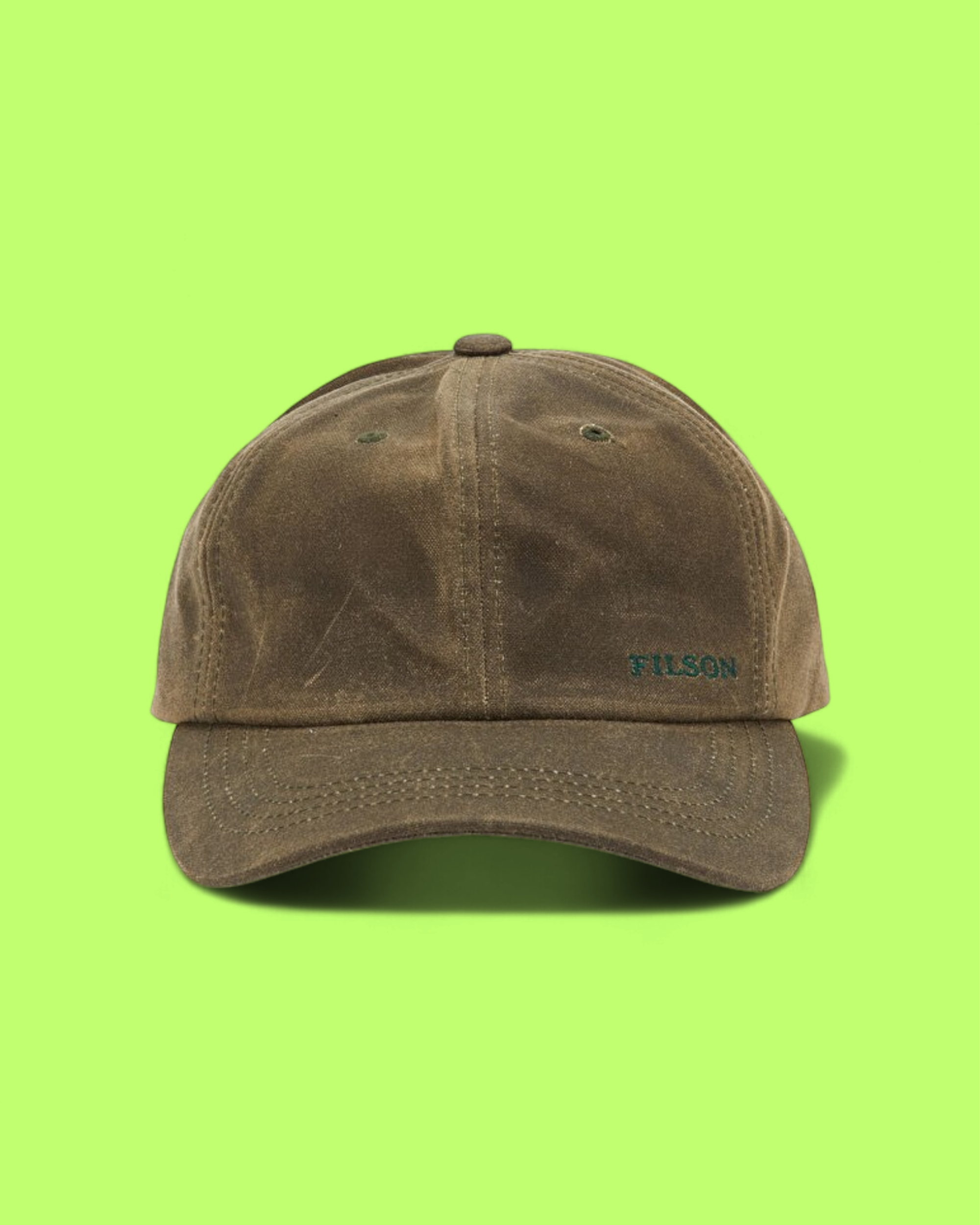 FILSON DARK OLIVE CLASSIC WAXED COTTON LOGO BASEBALL CAP