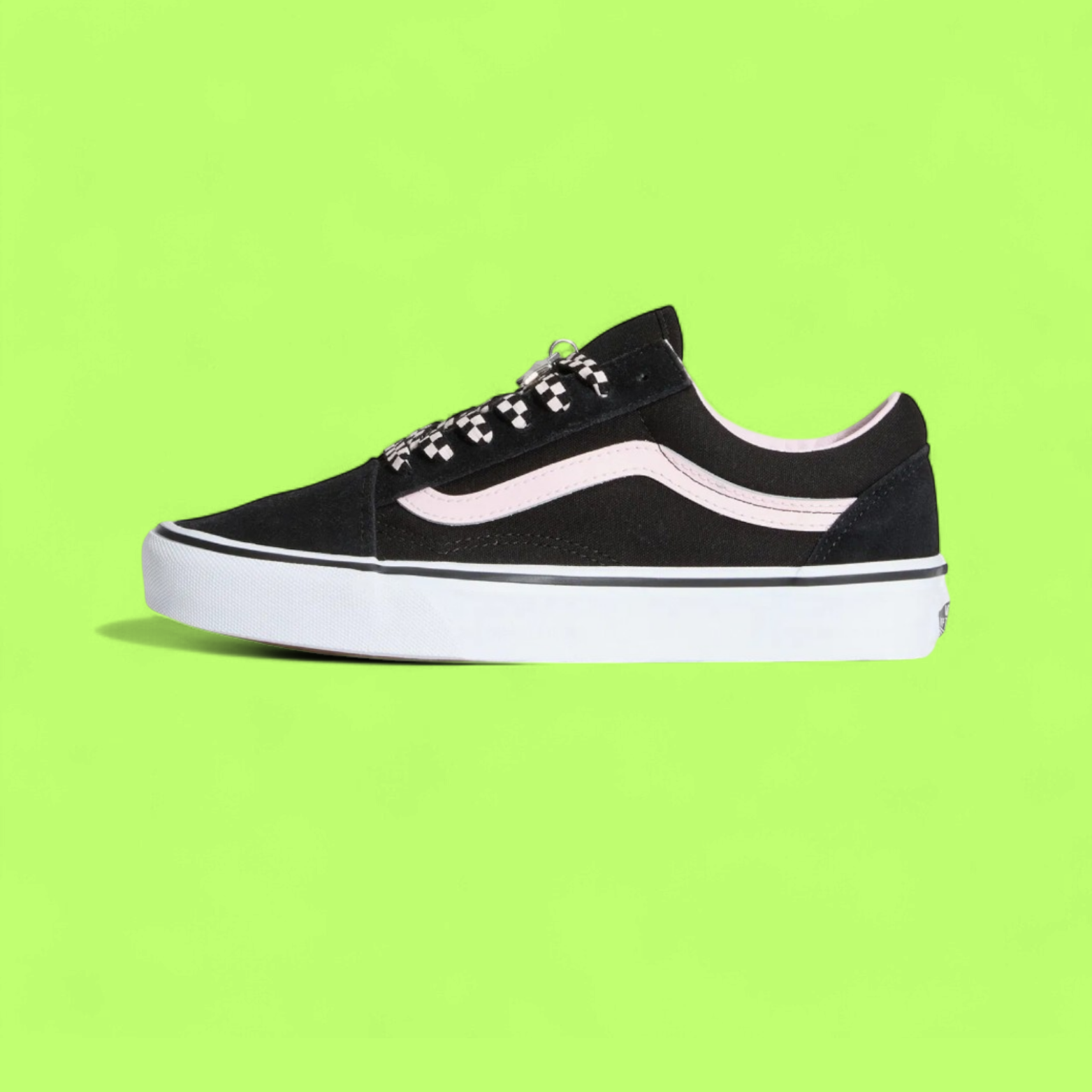 VANS OLD SKOOL BLACK PINK STRIPE CHECKERED LACE STYLE DROPZ