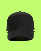 BLACK CAP WITH SCRIPT EMBROIDERY AND ELEGANT TONAL DESIGN