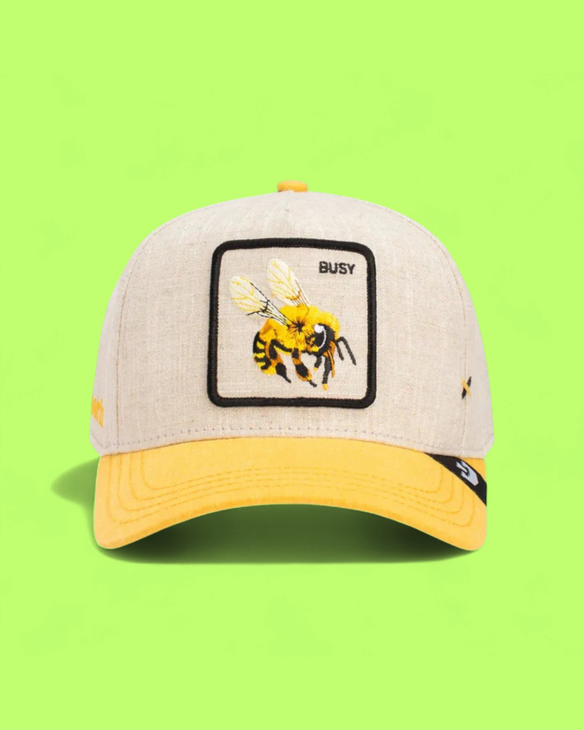 BUSY BEE PATCH YELLOW AND BEIGE TRUCKER HAT CASUAL STYLE