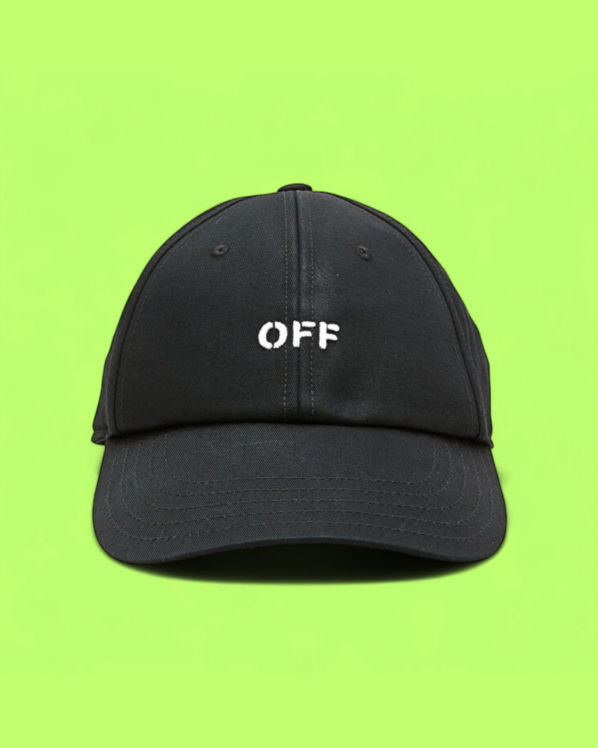 OFF-WHITE BLACK CAP WITH MINIMAL WHITE "OFF" LOGO EMBROIDERY